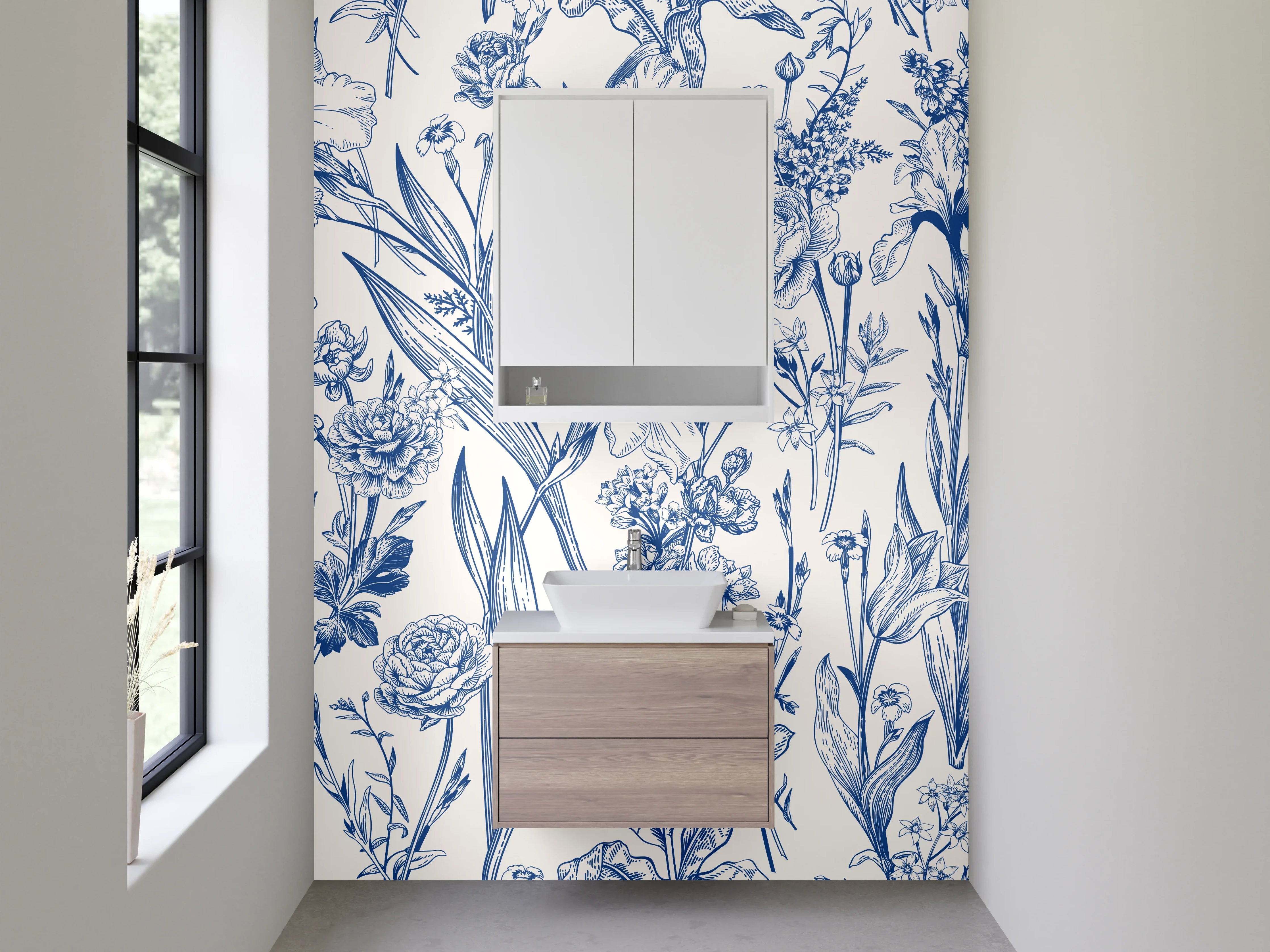 Waschbecken-Rückwand - Blau-weißes Blumenmuster Illustration
