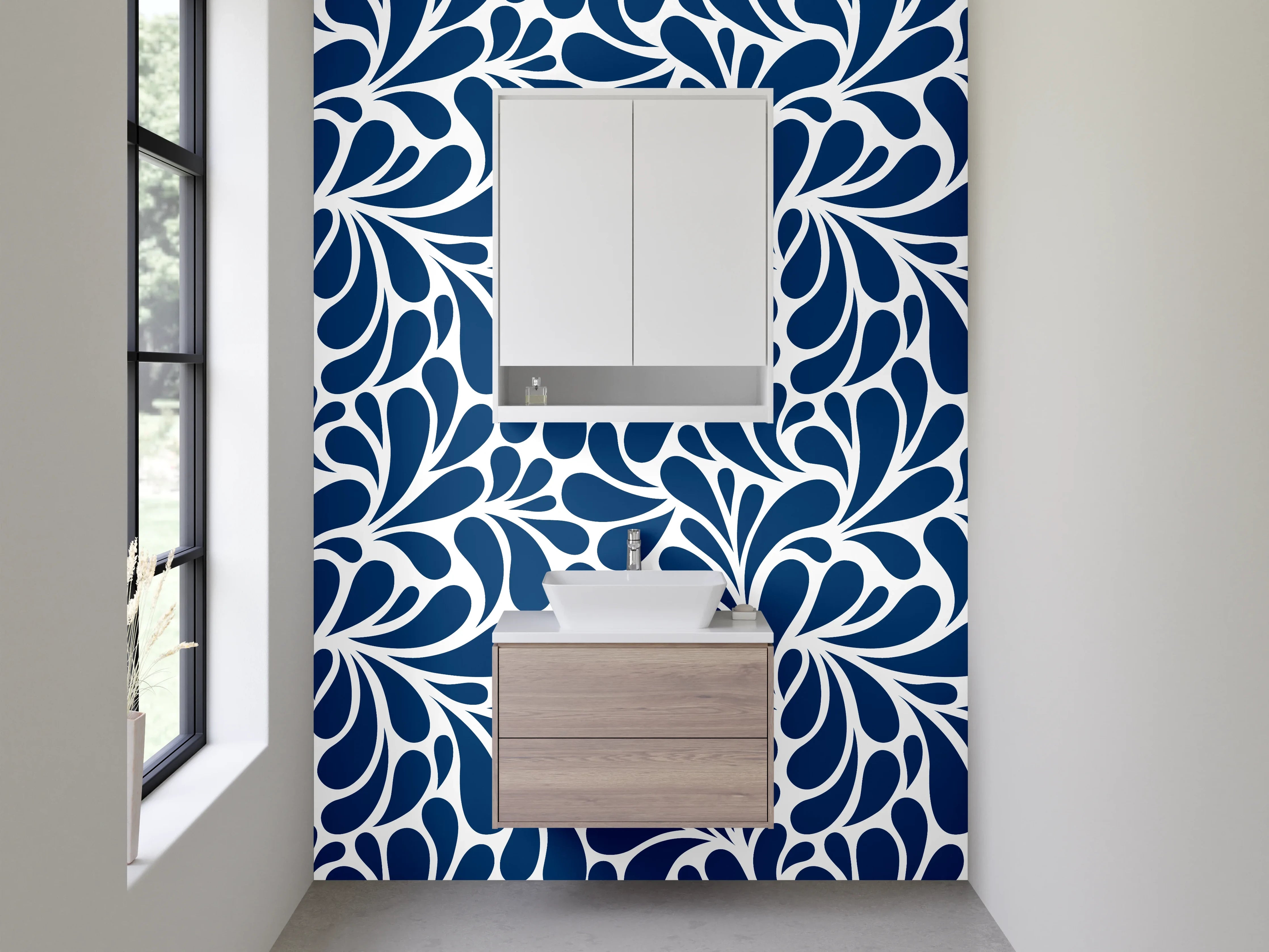 Waschbecken-Rückwand - Blau-weißes Retro Ornament Muster