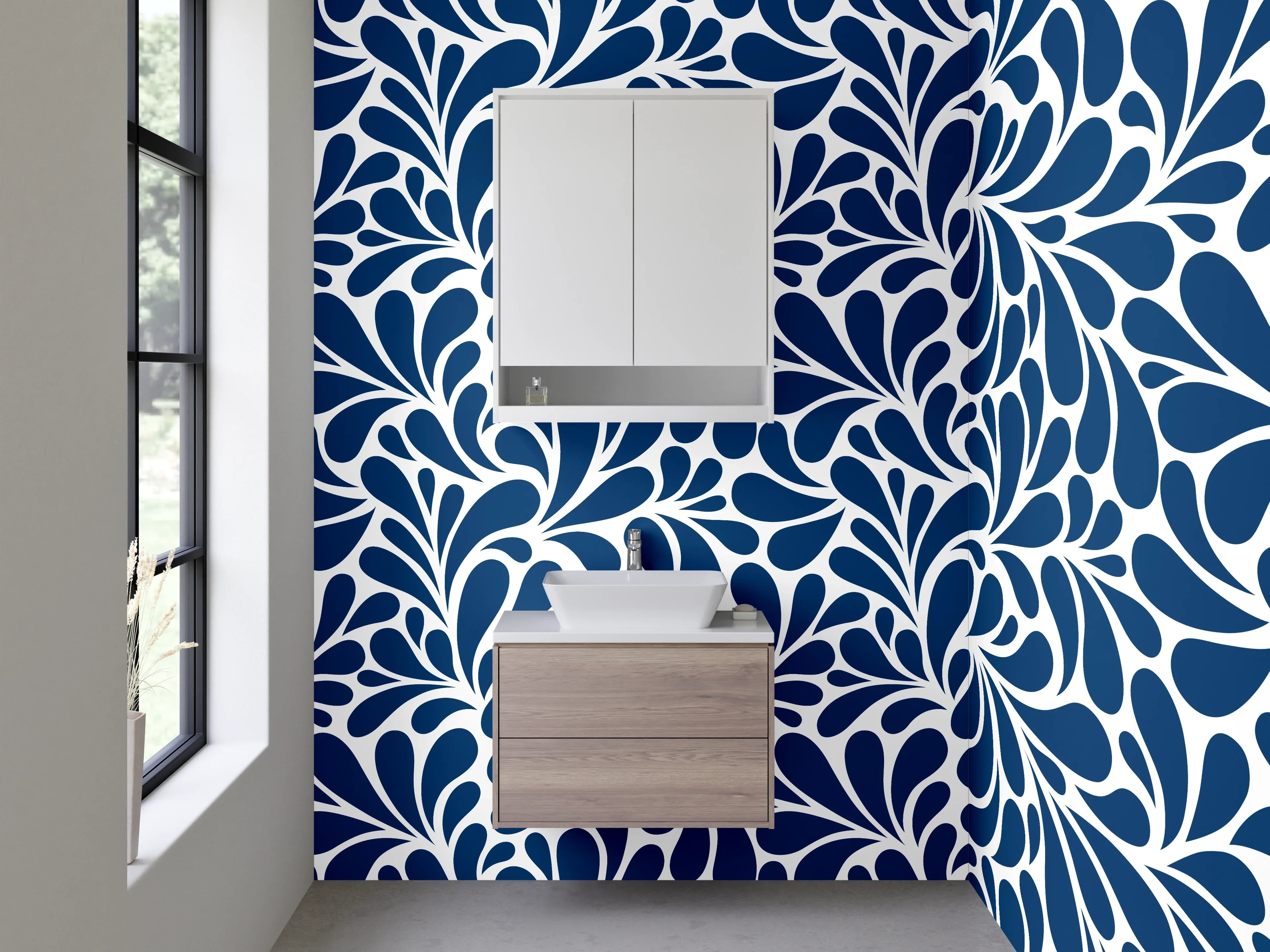 Waschbecken-Rückwand - Blau-weißes Retro Ornament Muster