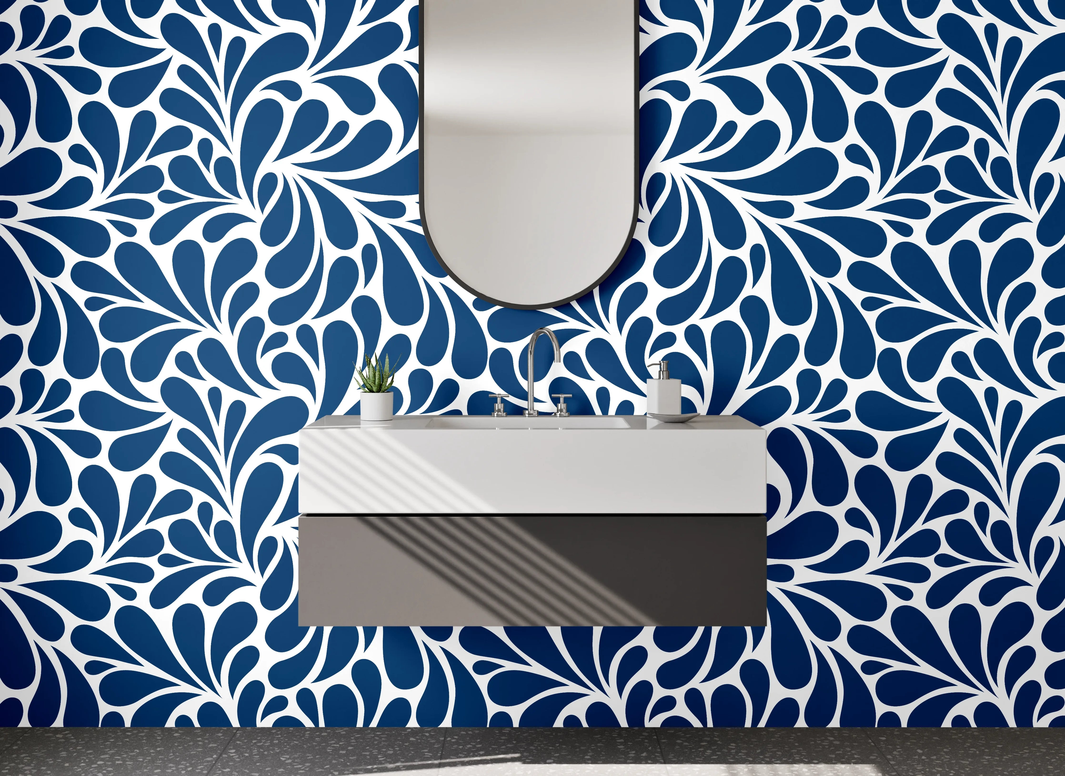 Waschbecken-Rückwand - Blau-weißes Retro Ornament Muster
