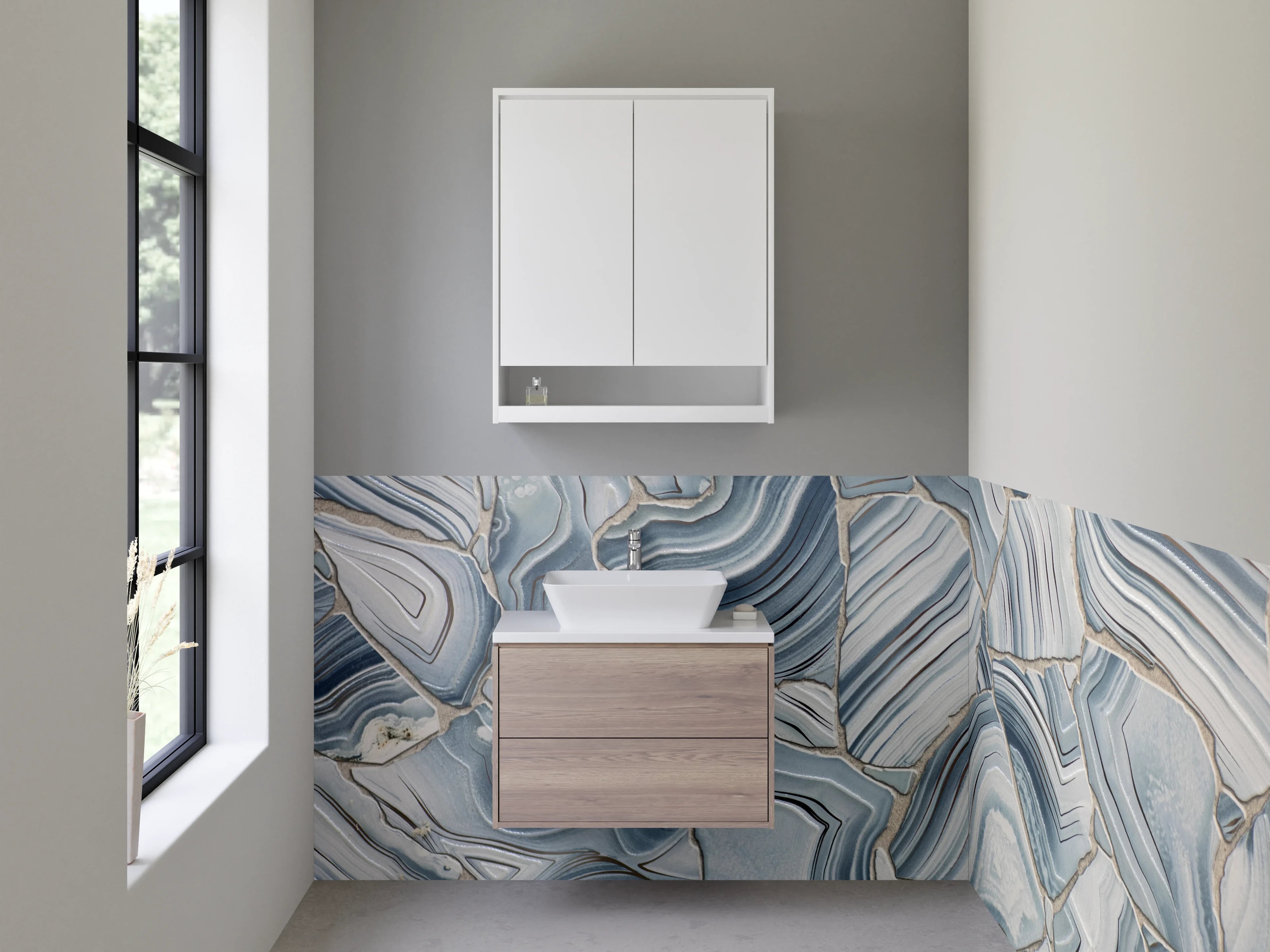 Waschbecken-Rückwand - Blaue Achat-Marmoroptik Musterfliesen