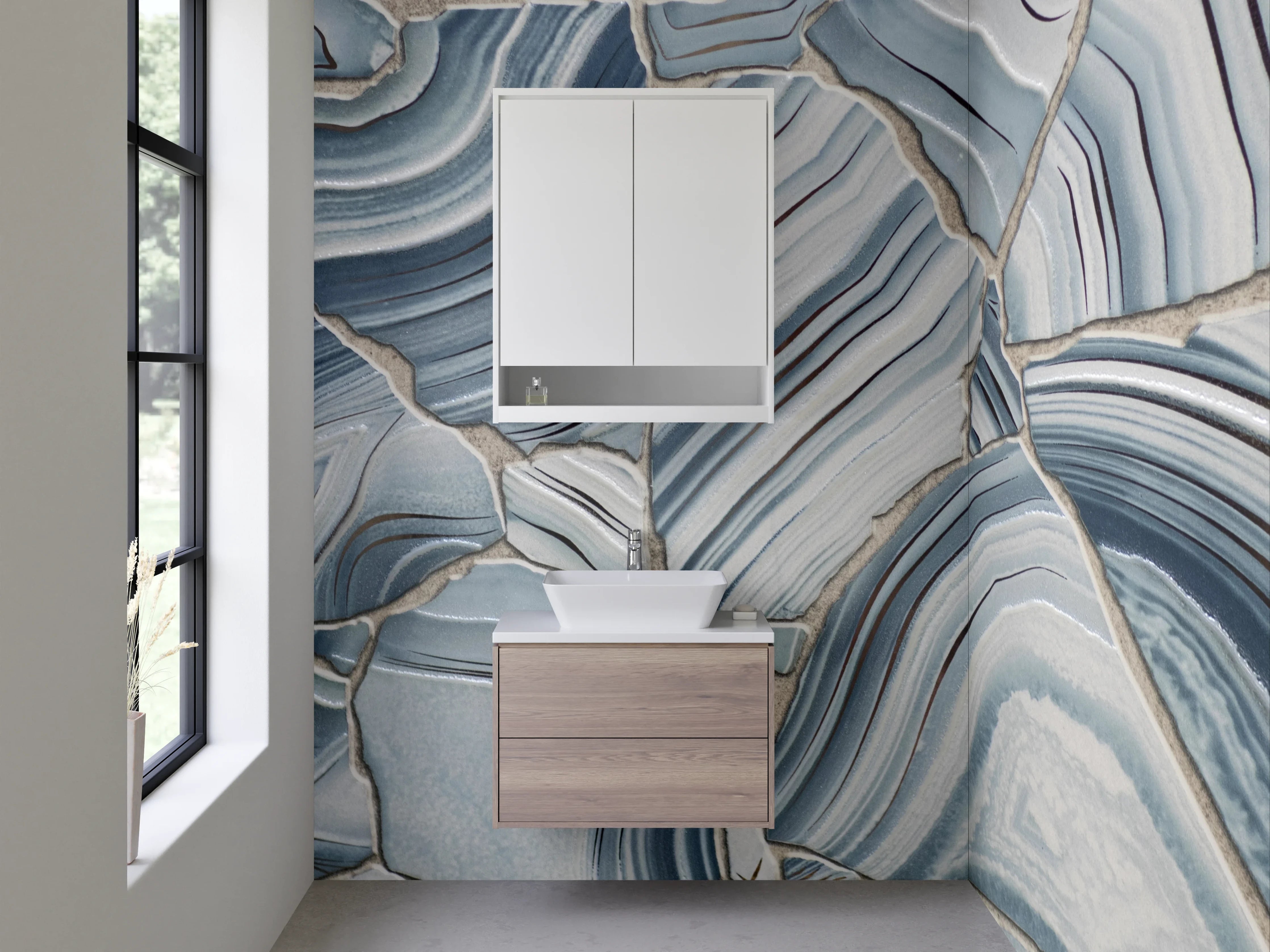 Waschbecken-Rückwand - Blaue Achat-Marmoroptik Musterfliesen