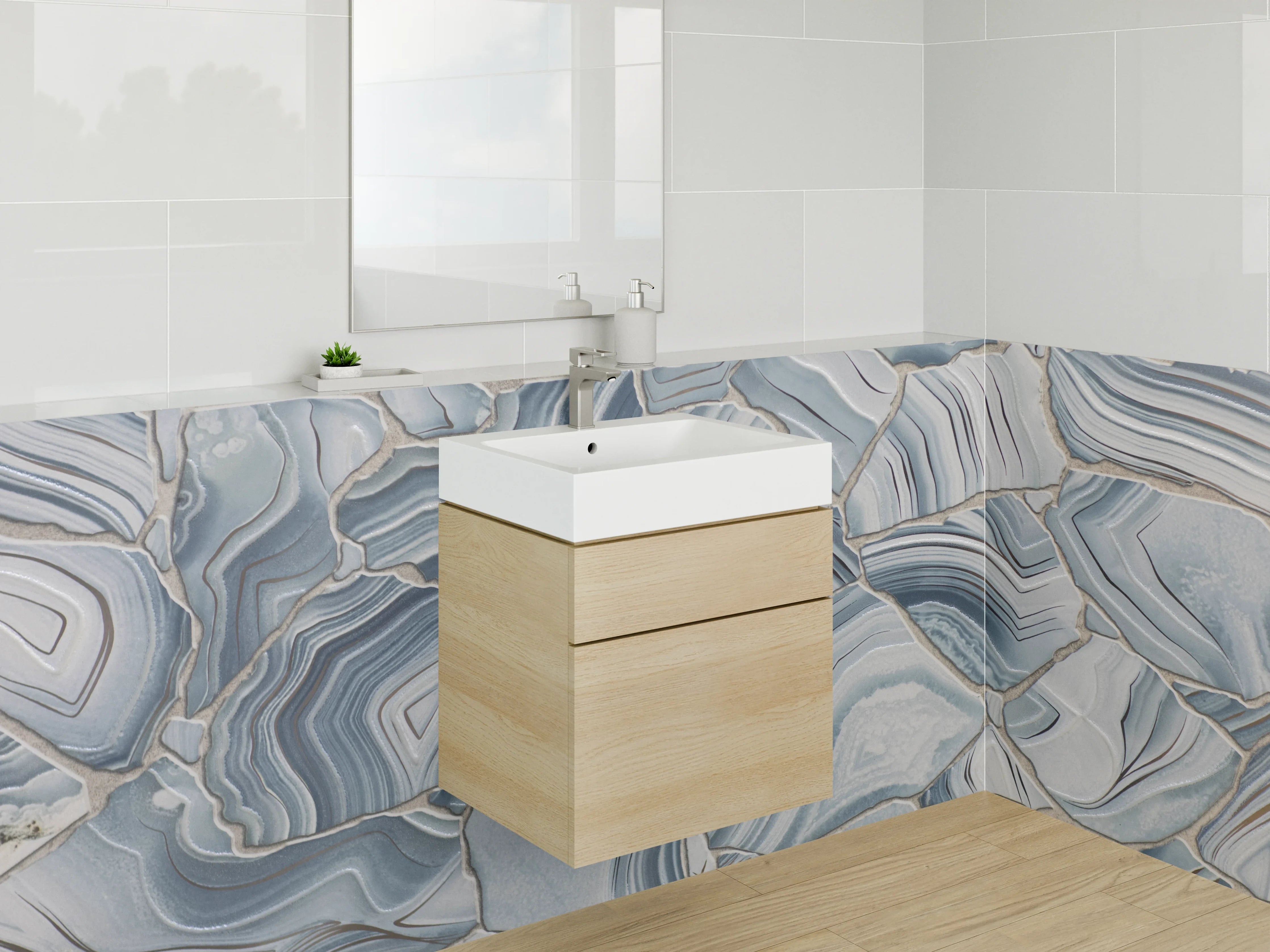 Waschbecken-Rückwand - Blaue Achat-Marmoroptik Musterfliesen