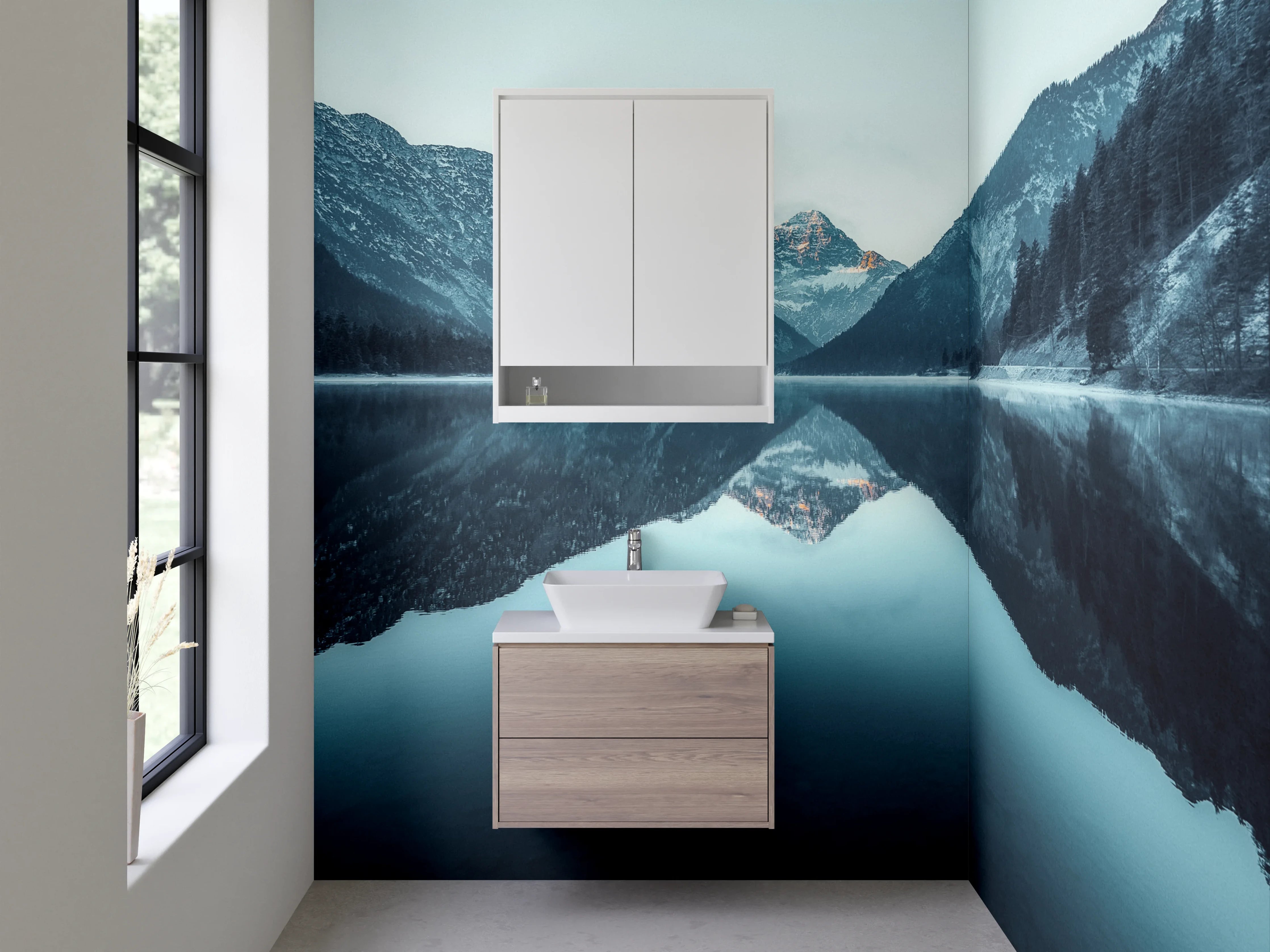 Waschbecken-Rückwand - Blaue Bergsee im Winter