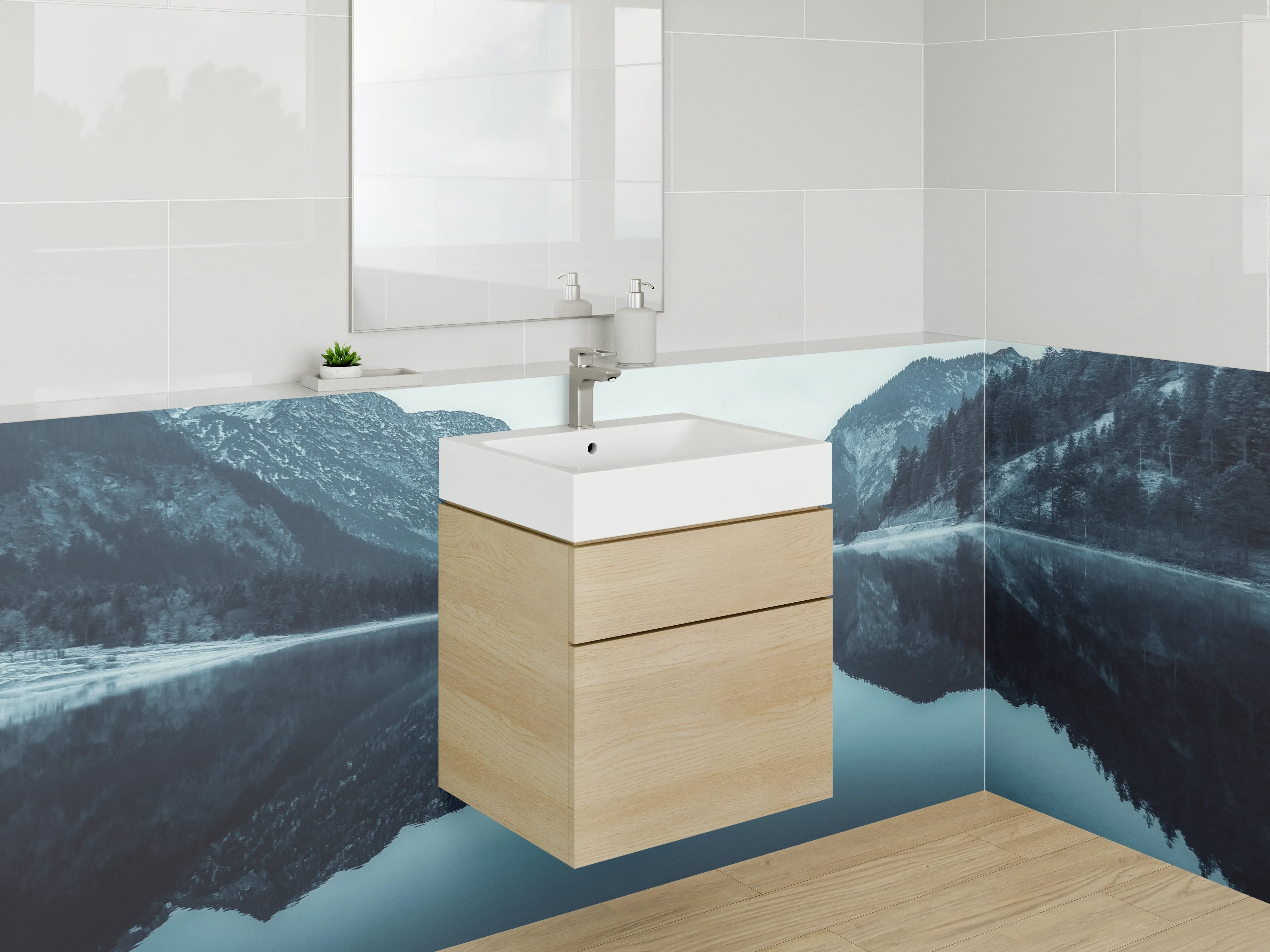 Waschbecken-Rückwand - Blaue Bergsee im Winter