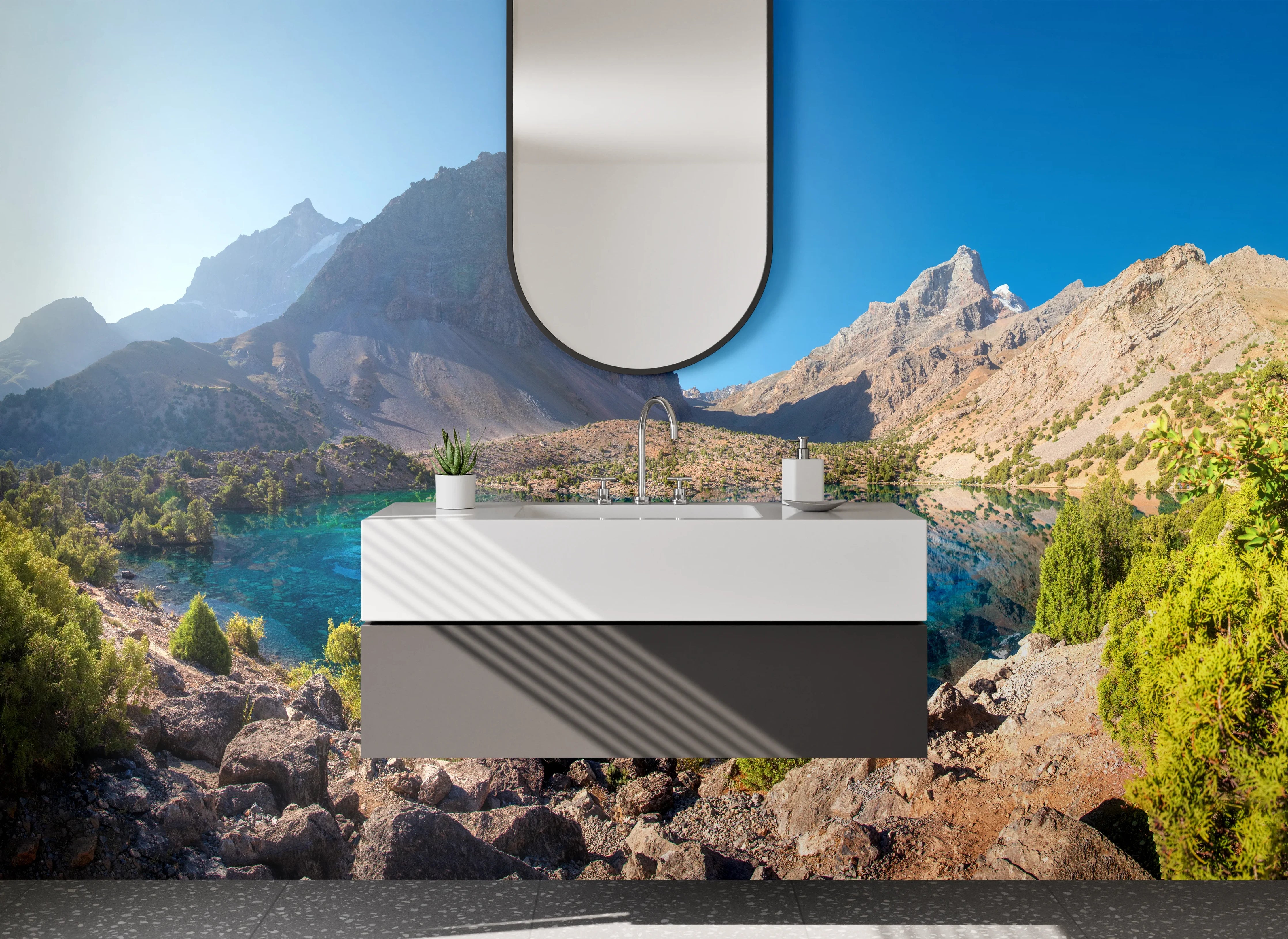 Waschbecken-Rückwand - Blaue Bergsee in der Natur