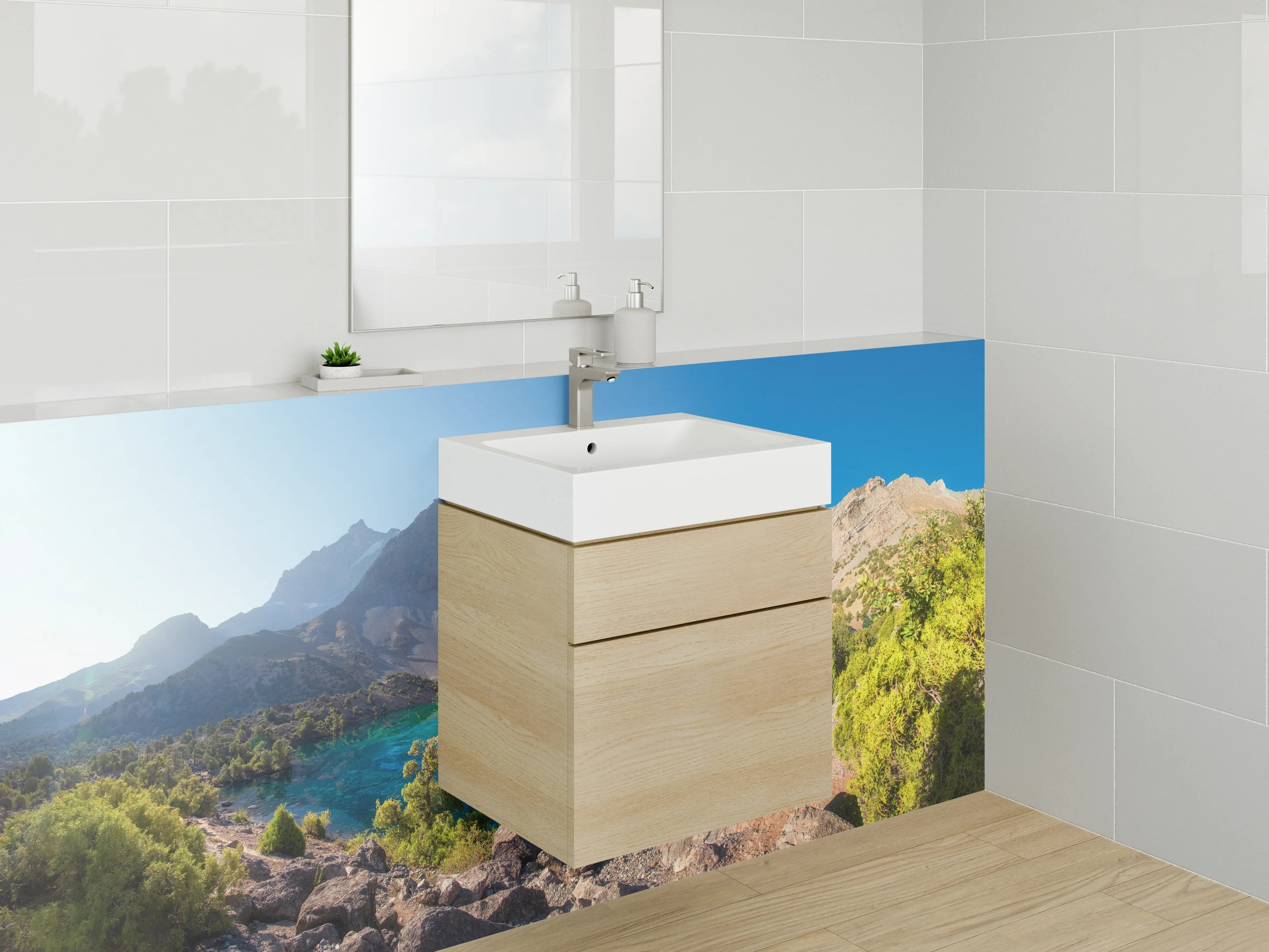 Waschbecken-Rückwand - Blaue Bergsee in der Natur