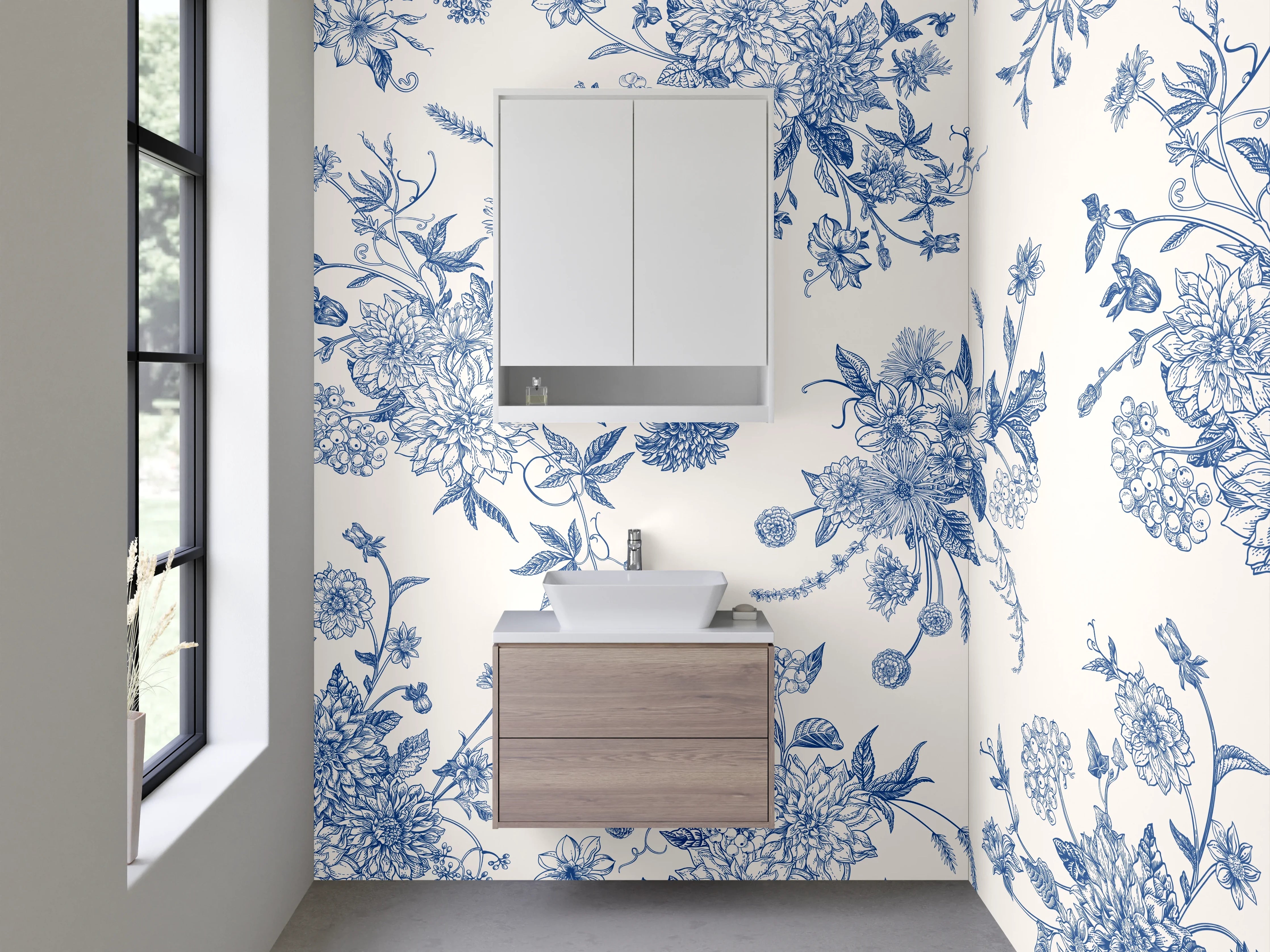 Waschbecken-Rückwand - Blaue Blumen Ornamente Muster