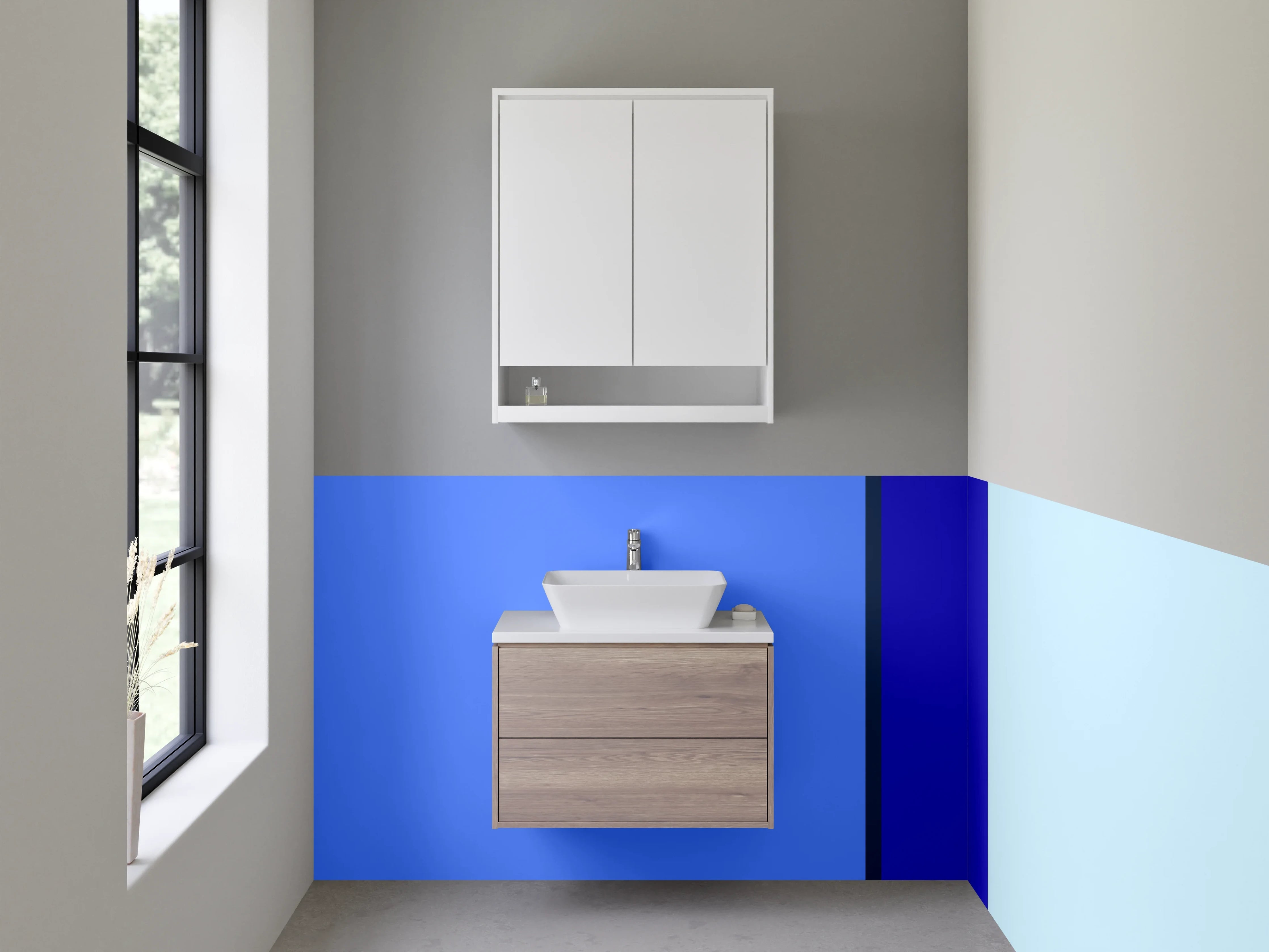 Waschbecken-Rückwand - Blaue Farbblöcke im minimalistischen Design