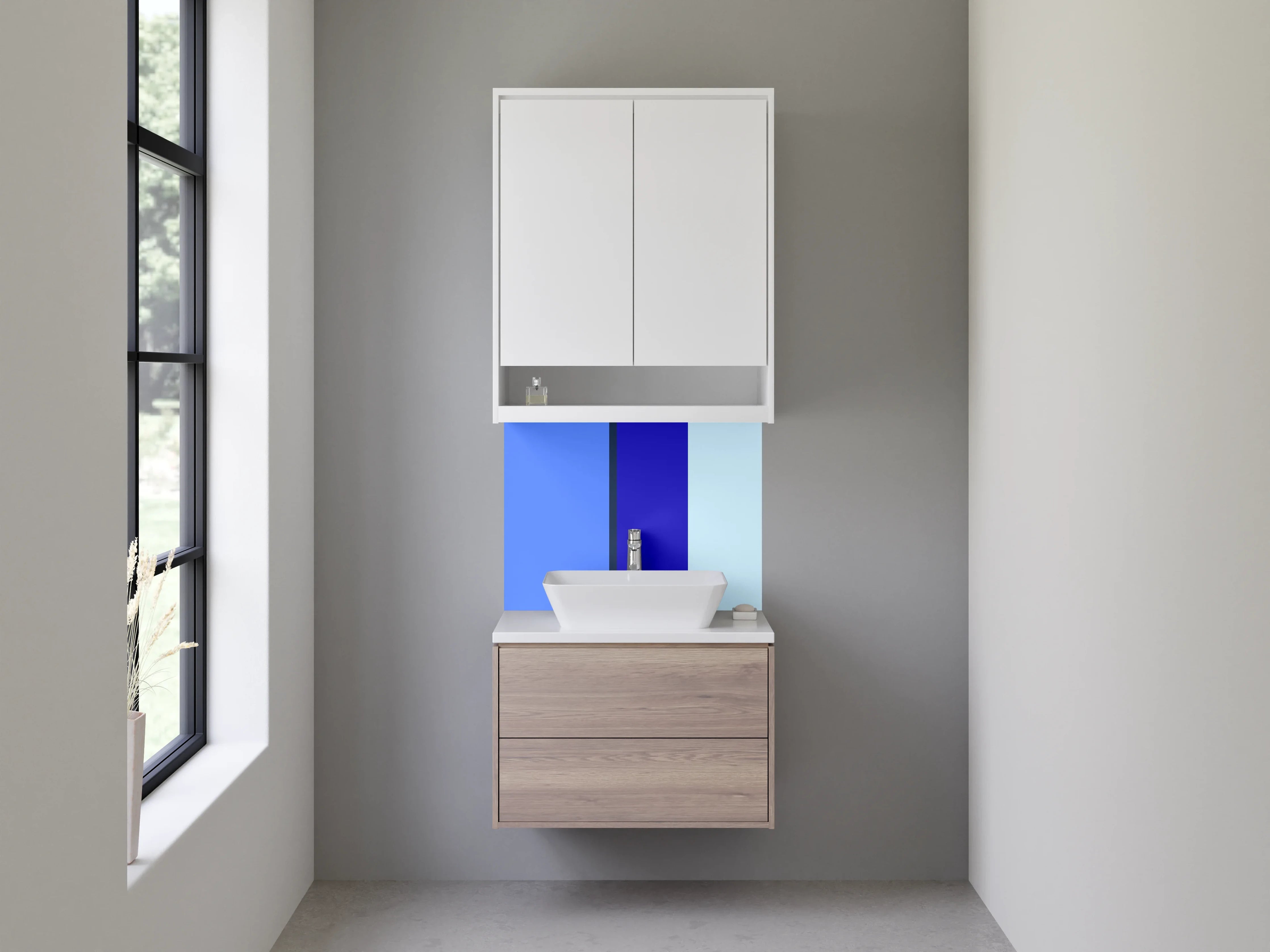 Waschbecken-Rückwand - Blaue Farbblöcke im minimalistischen Design