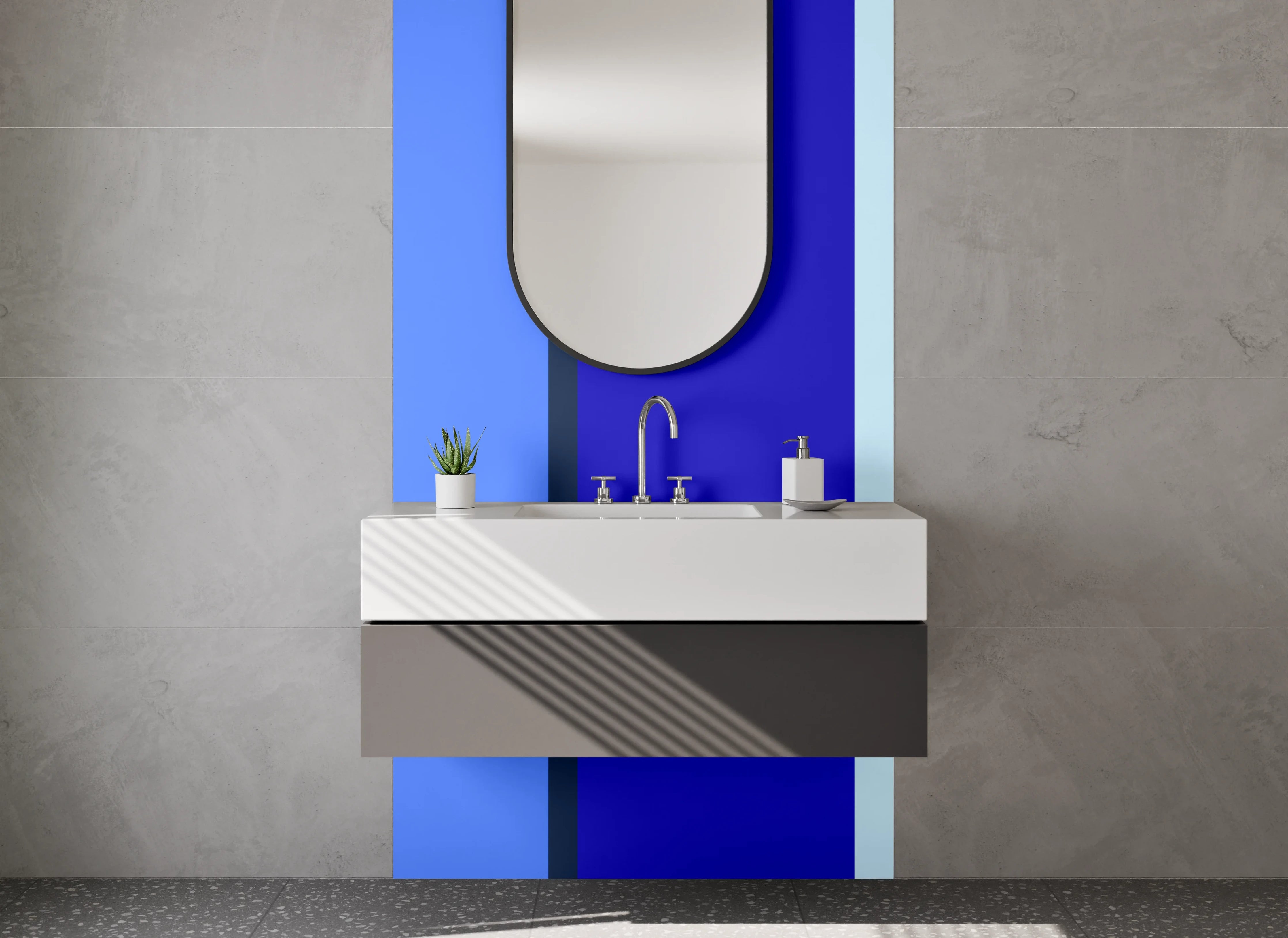 Waschbecken-Rückwand - Blaue Farbblöcke im minimalistischen Design
