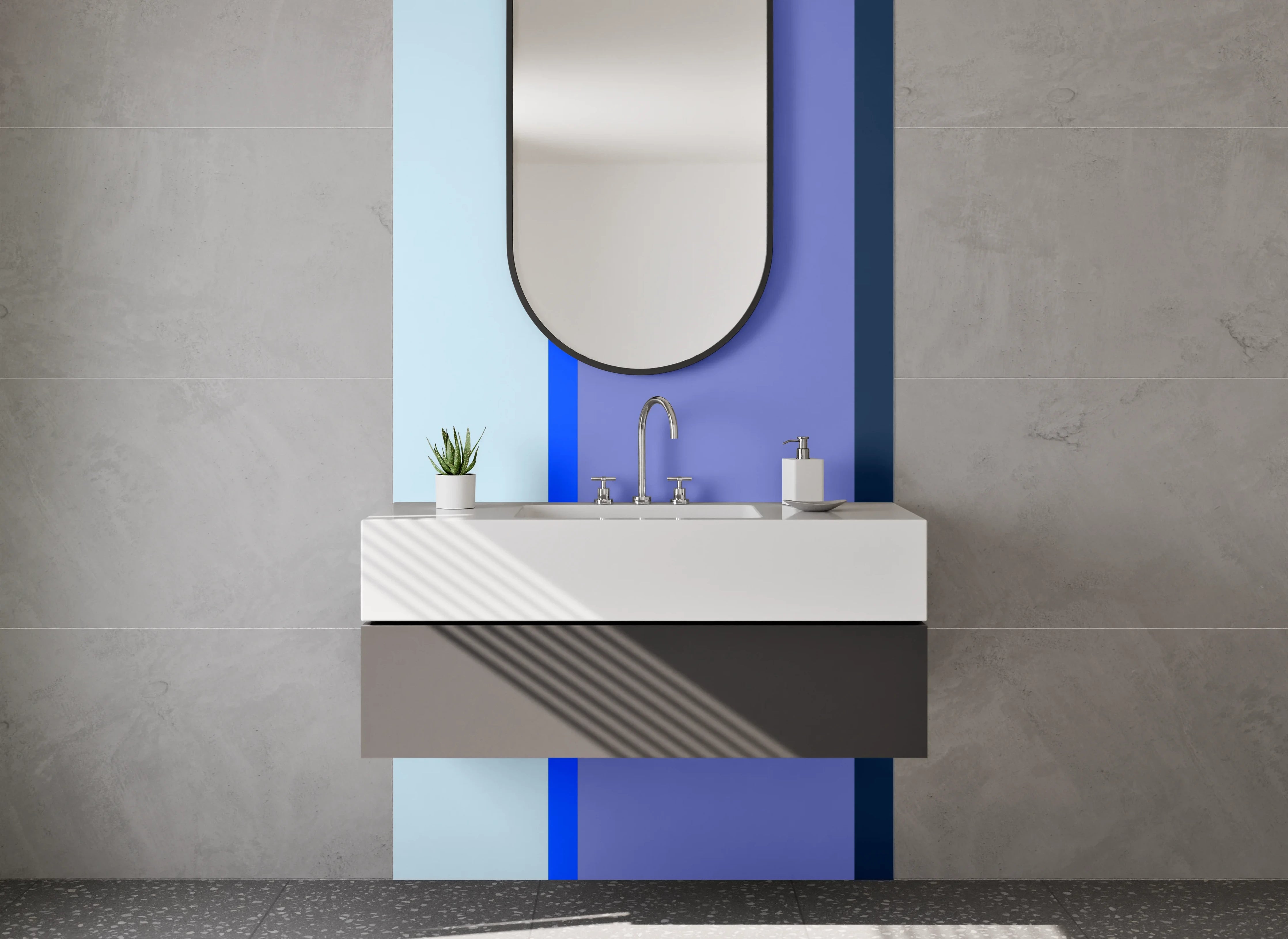 Waschbecken-Rückwand - Blaue Farbverlaufsgrafik mit mehreren Blautönen