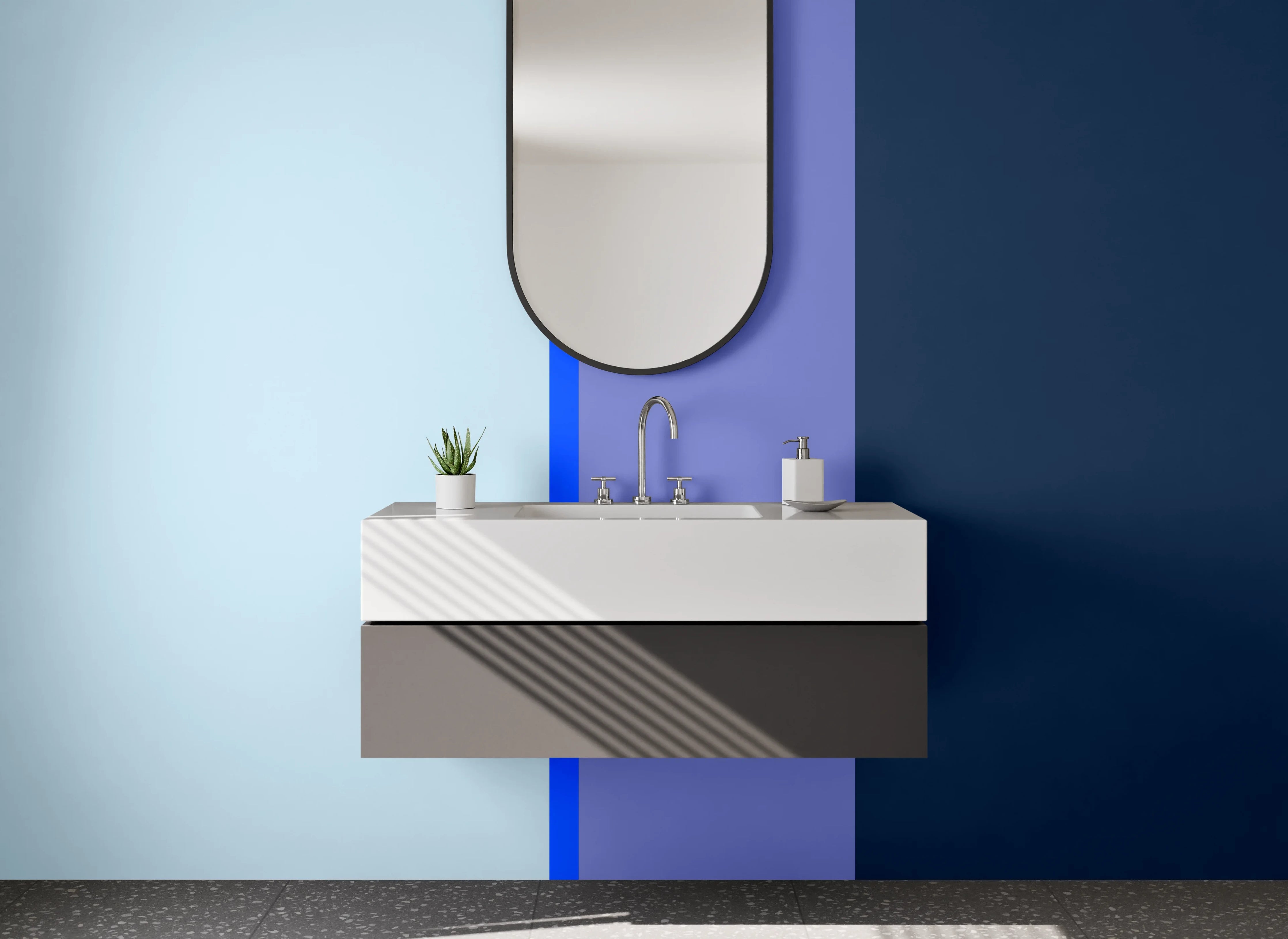 Waschbecken-Rückwand - Blaue Farbverlaufsgrafik mit mehreren Blautönen