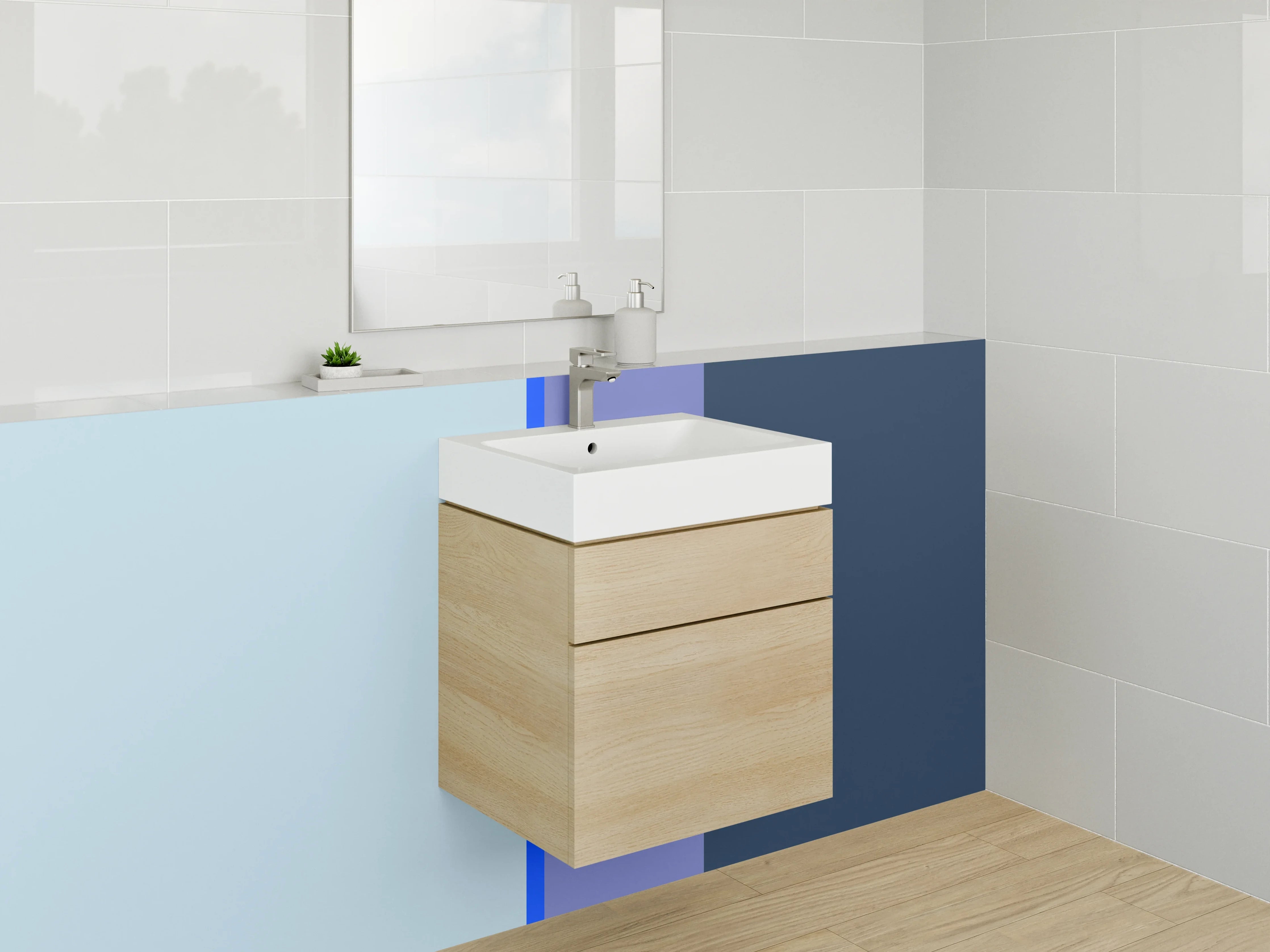 Waschbecken-Rückwand - Blaue Farbverlaufsgrafik mit mehreren Blautönen