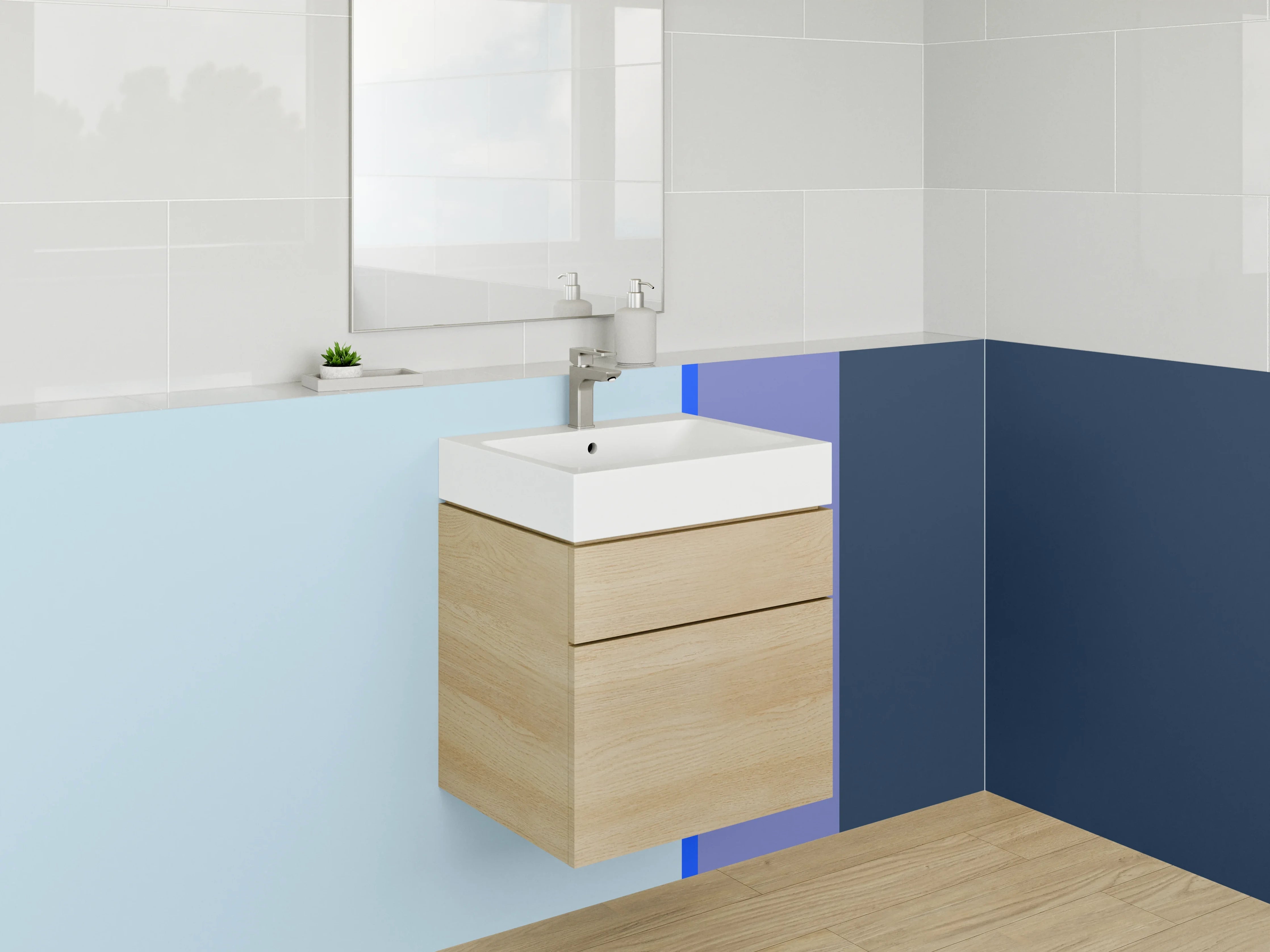 Waschbecken-Rückwand - Blaue Farbverlaufsgrafik mit mehreren Blautönen