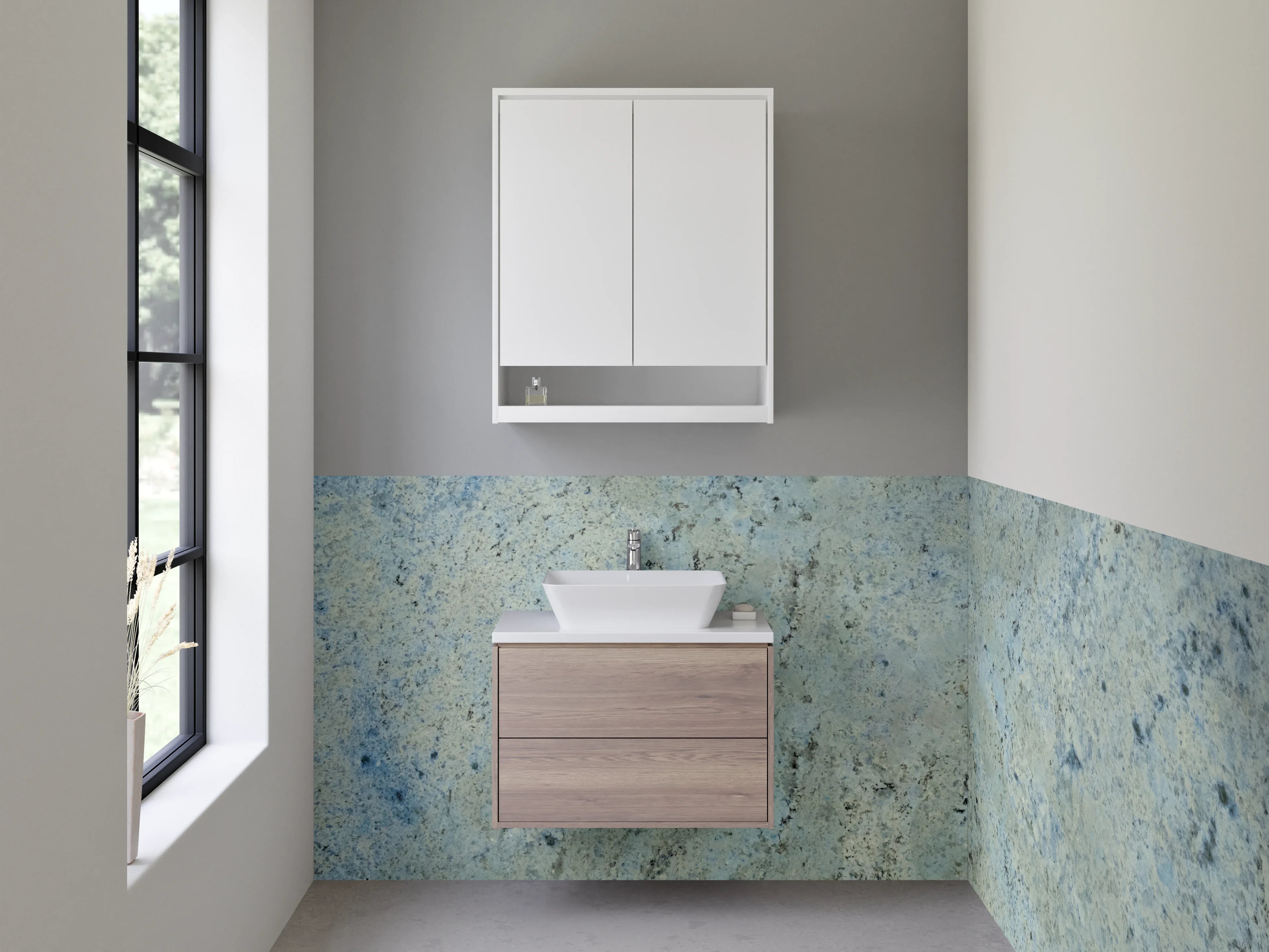 Waschbecken-Rückwand - Blaue Granit-Optik