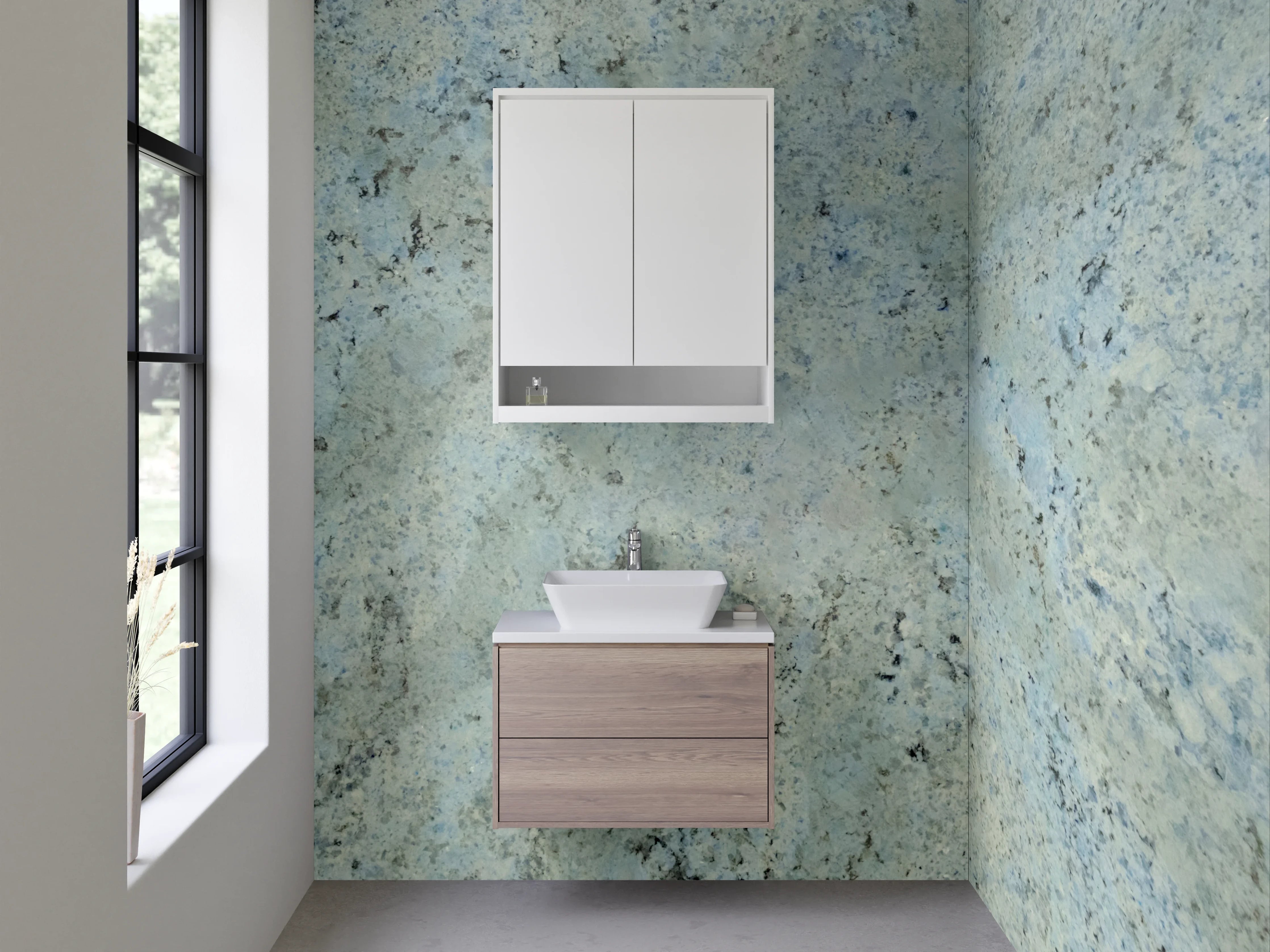 Waschbecken-Rückwand - Blaue Granit-Optik