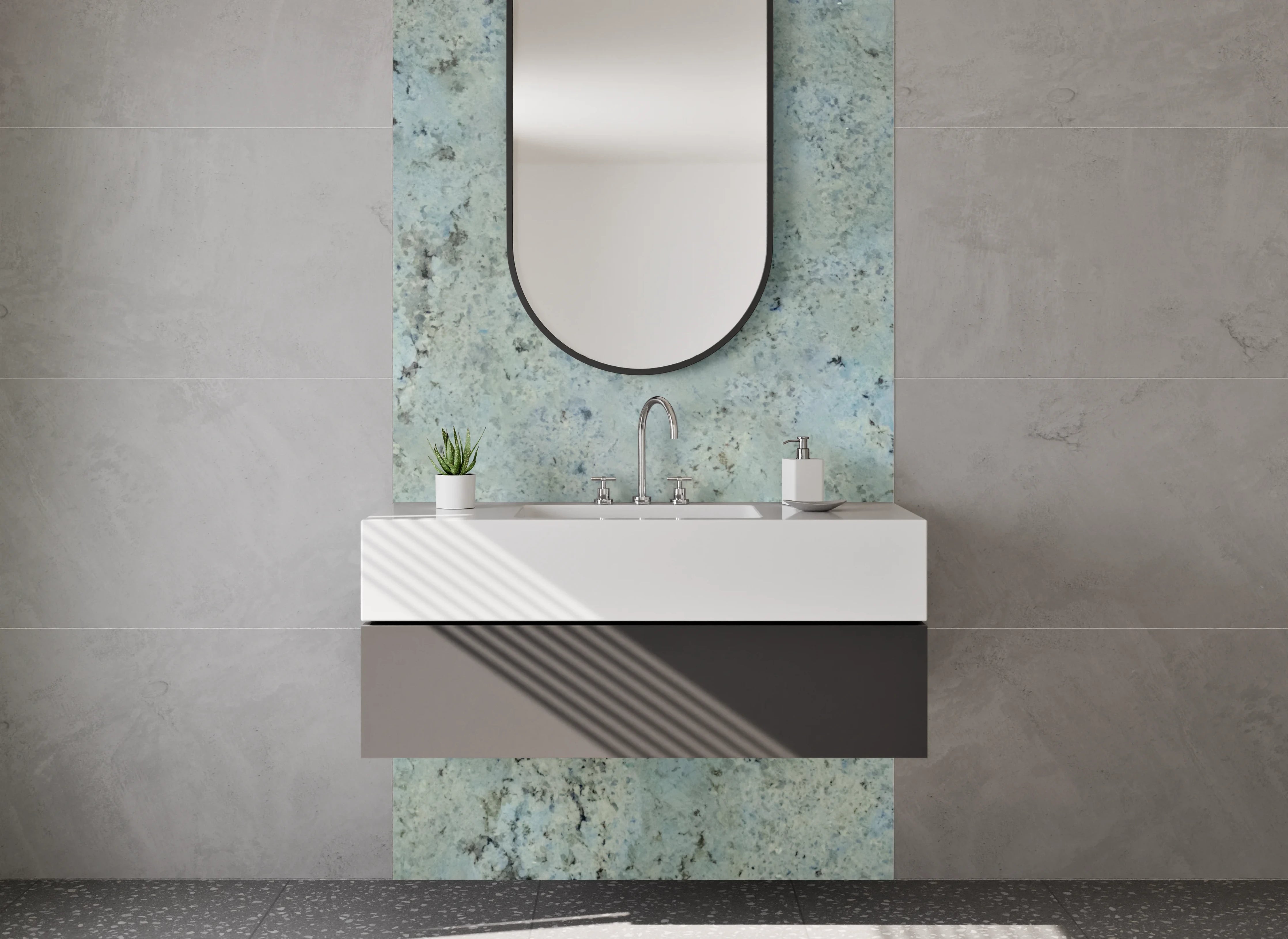 Waschbecken-Rückwand - Blaue Granit-Optik