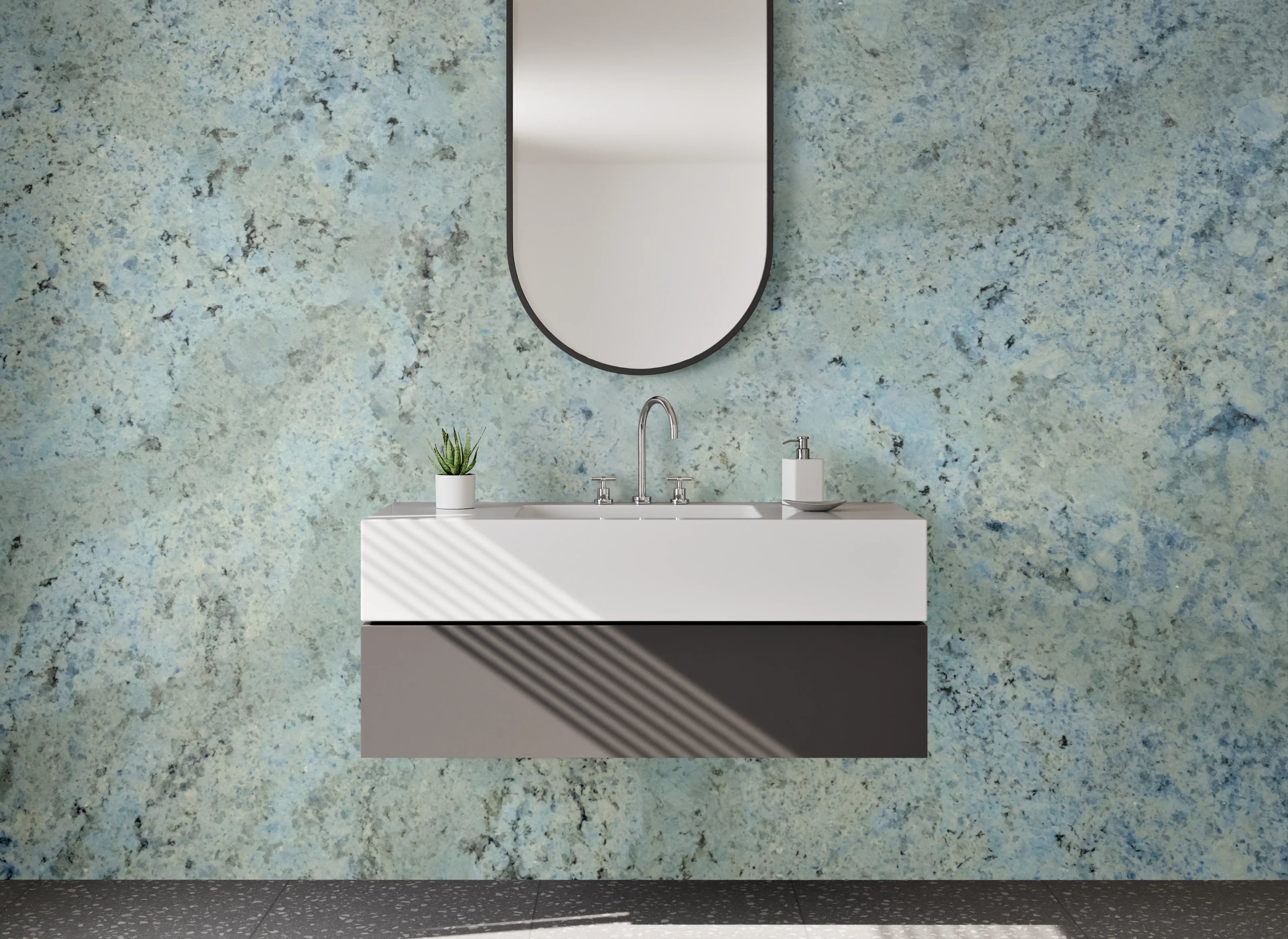 Waschbecken-Rückwand - Blaue Granit-Optik