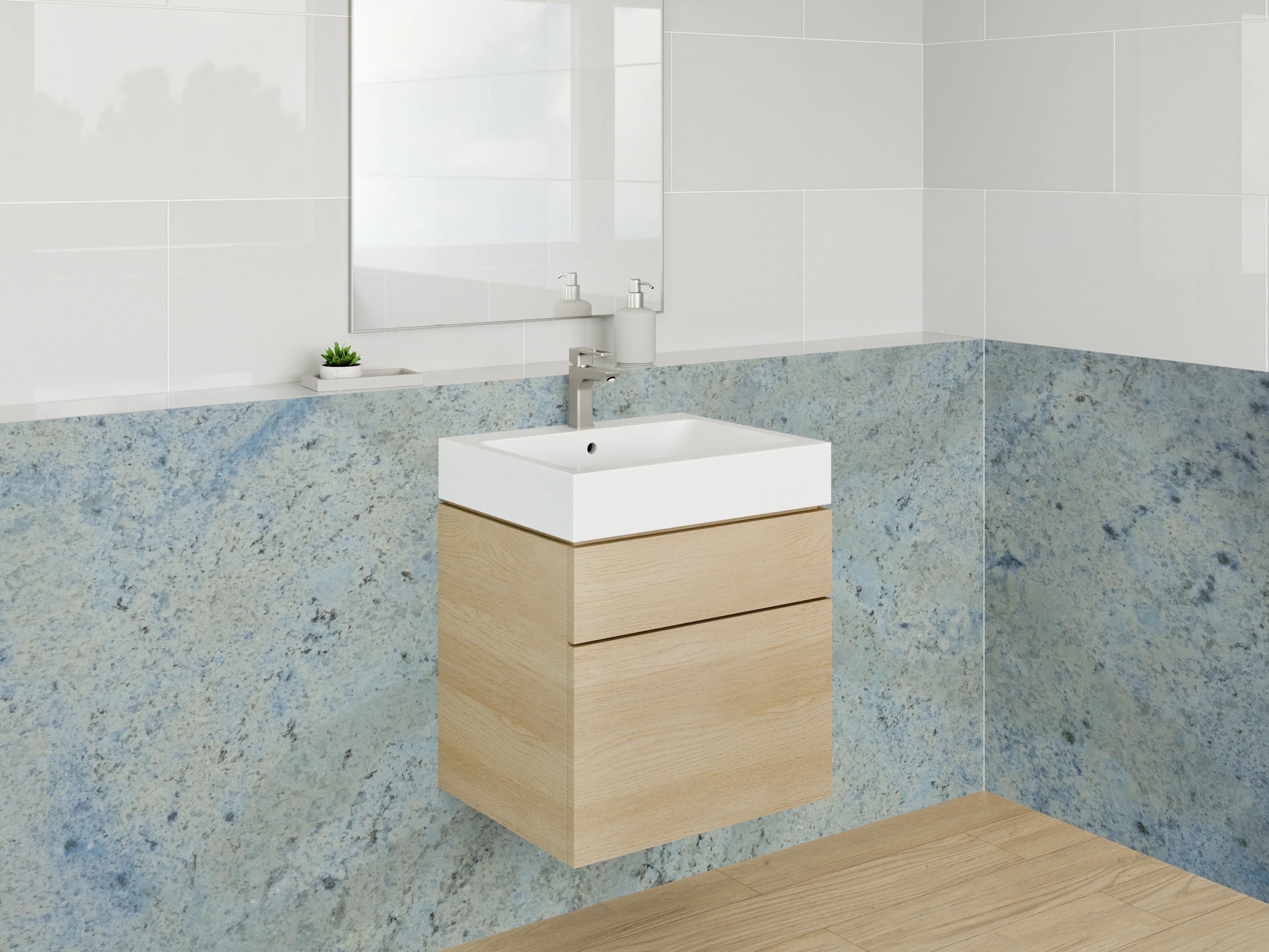 Waschbecken-Rückwand - Blaue Granit-Optik