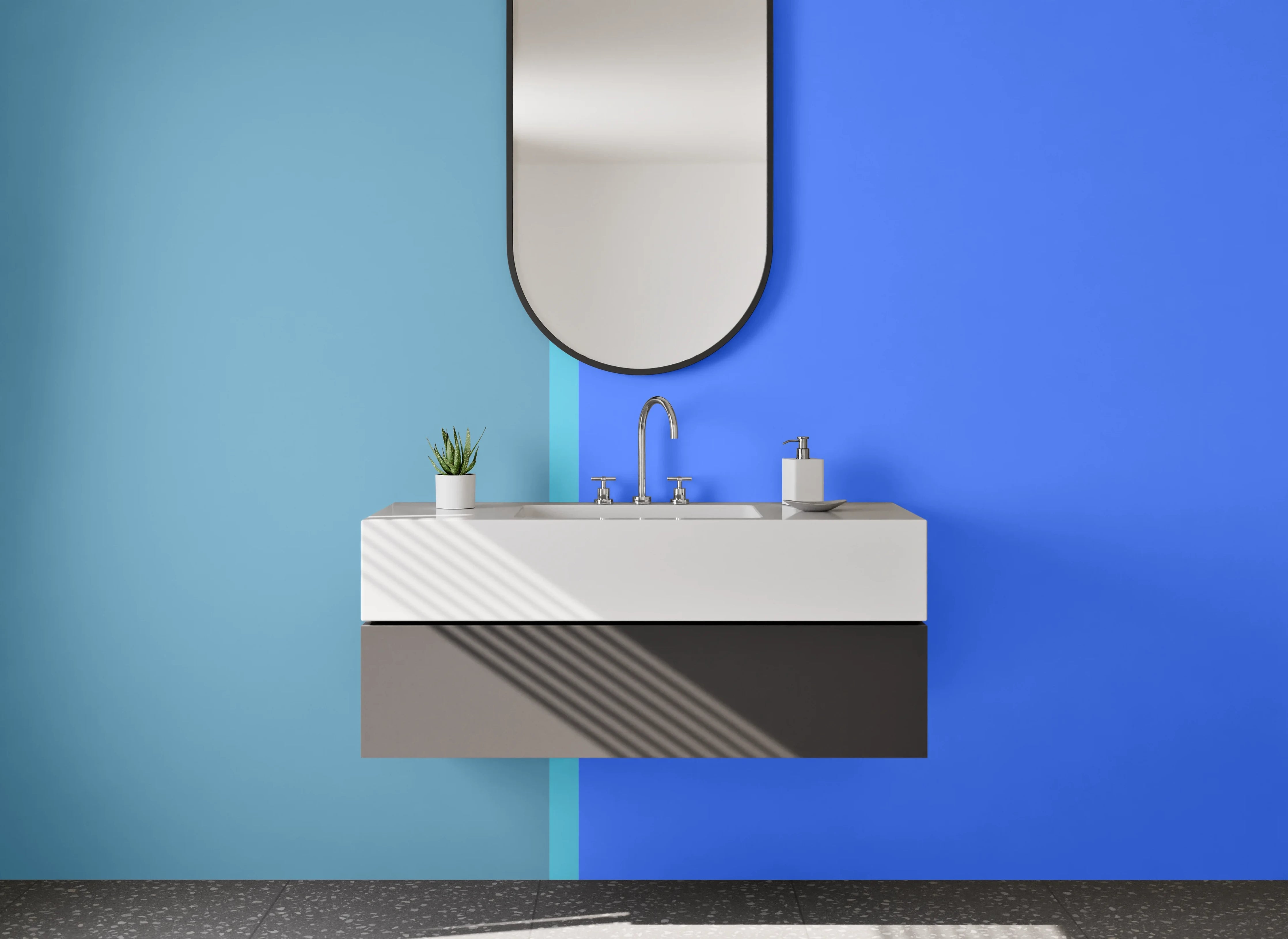 Waschbecken-Rückwand - Blaue Küche mit moderner Gestaltung