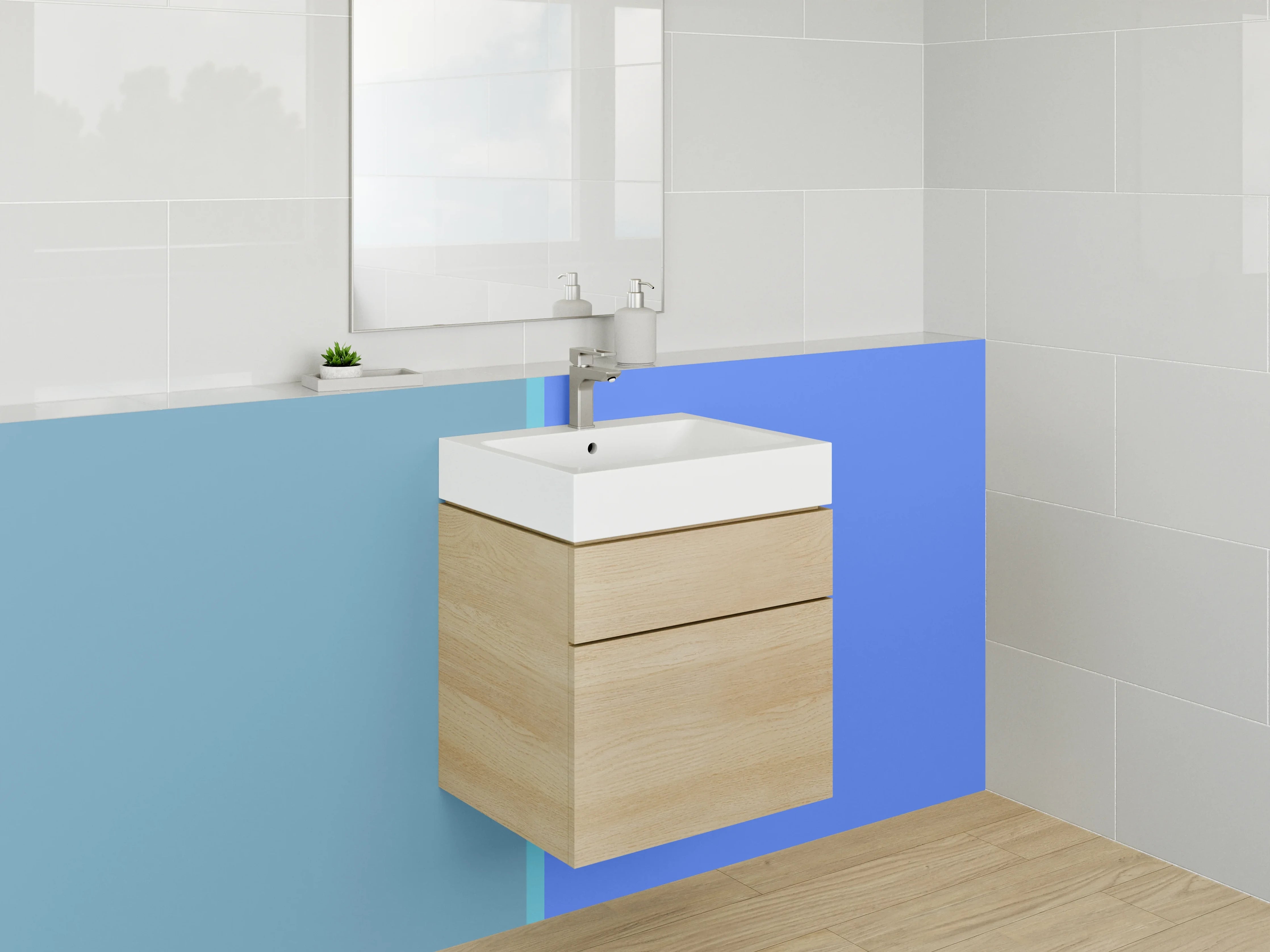 Waschbecken-Rückwand - Blaue Küche mit moderner Gestaltung
