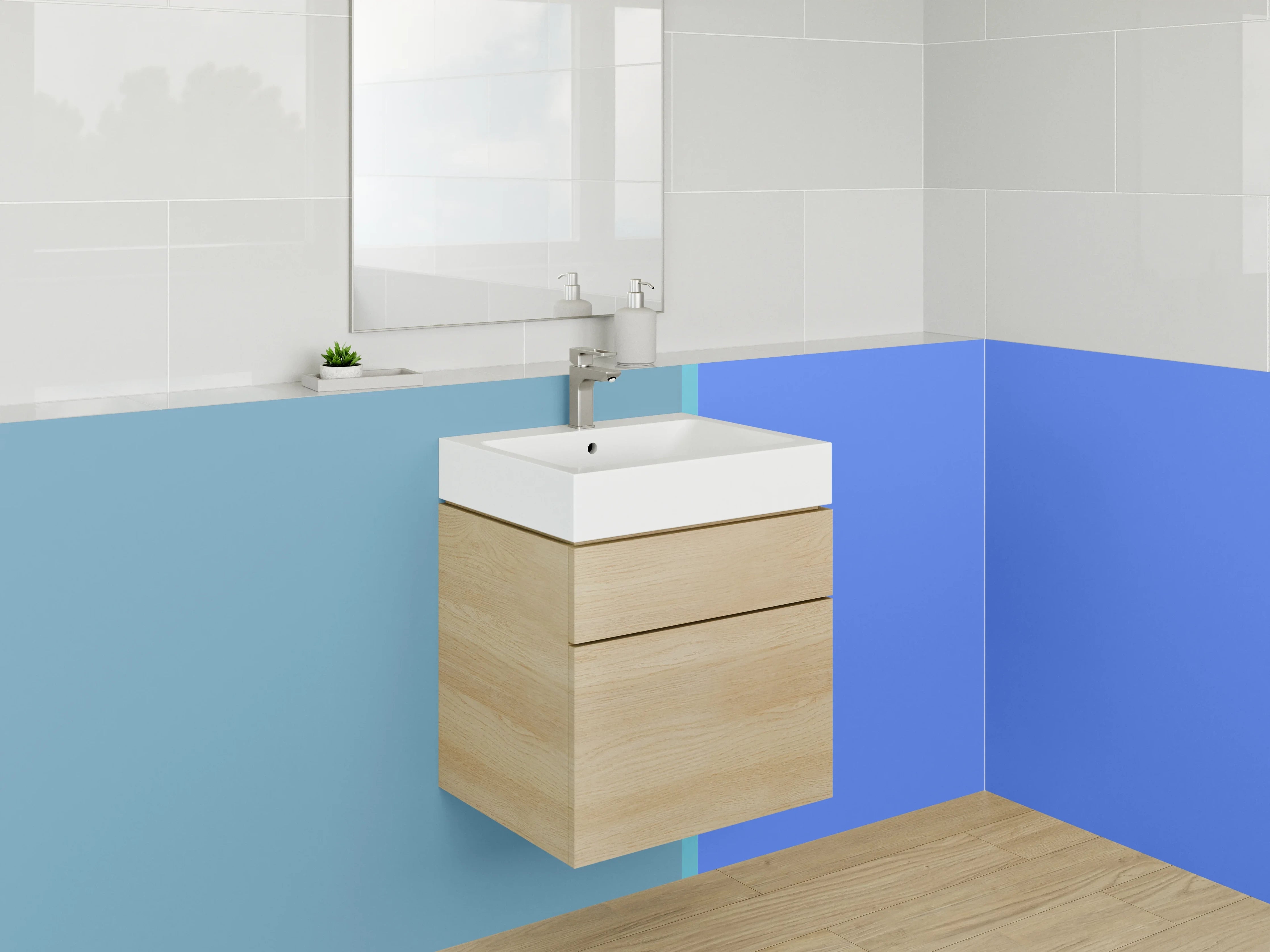 Waschbecken-Rückwand - Blaue Küche mit moderner Gestaltung