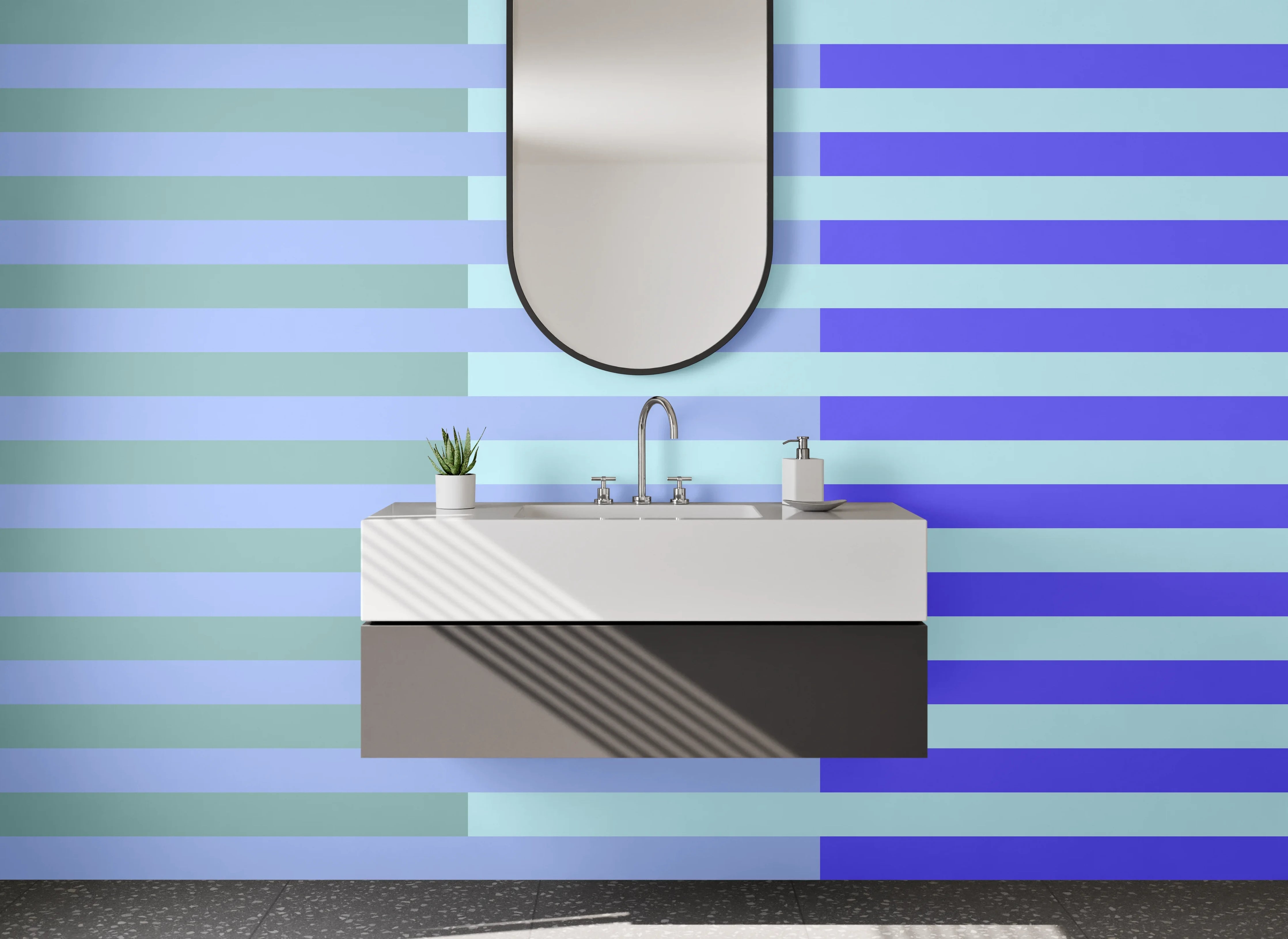 Waschbecken-Rückwand - Blaue Linien auf grauem Hintergrund