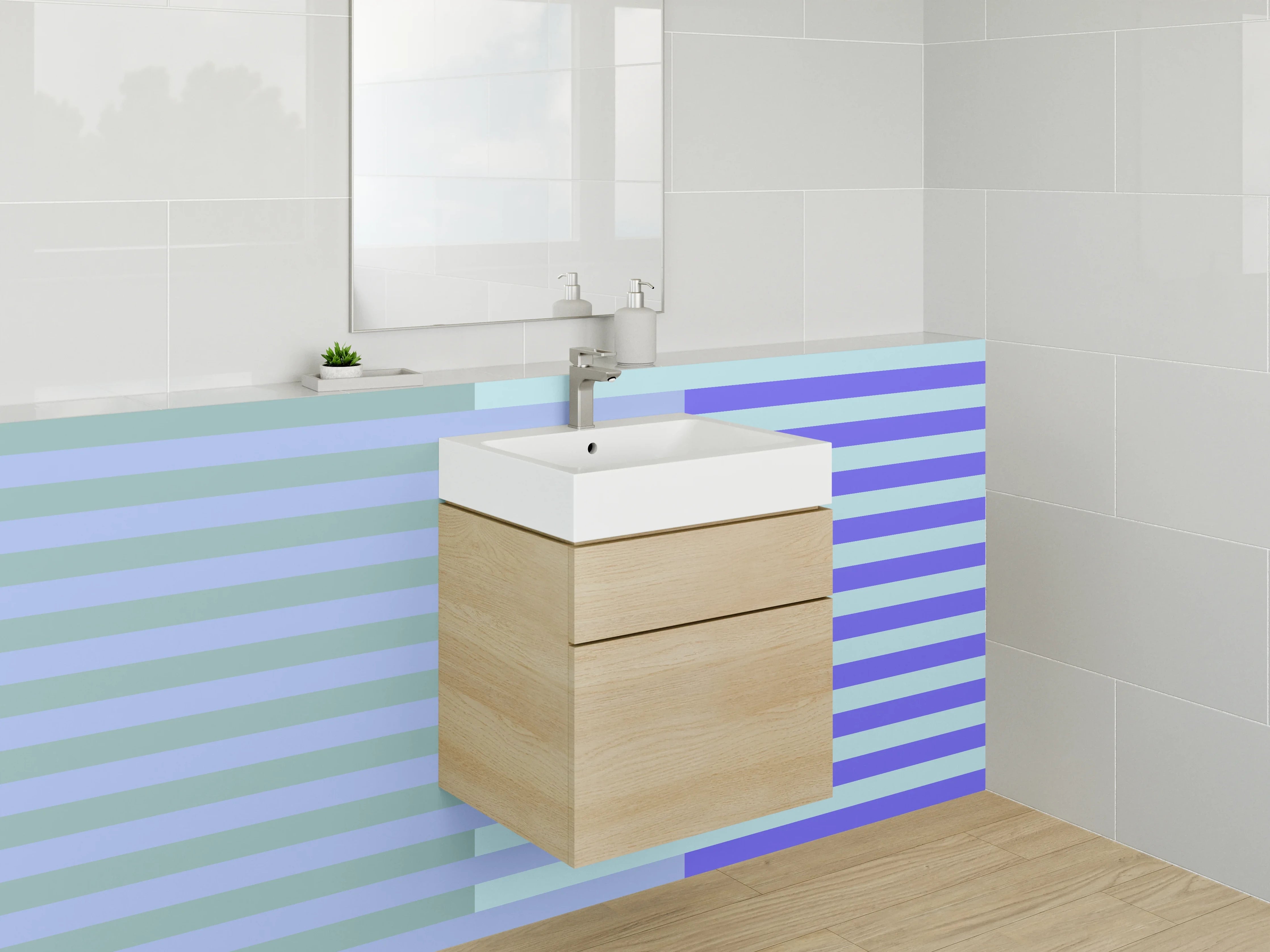 Waschbecken-Rückwand - Blaue Linien auf grauem Hintergrund