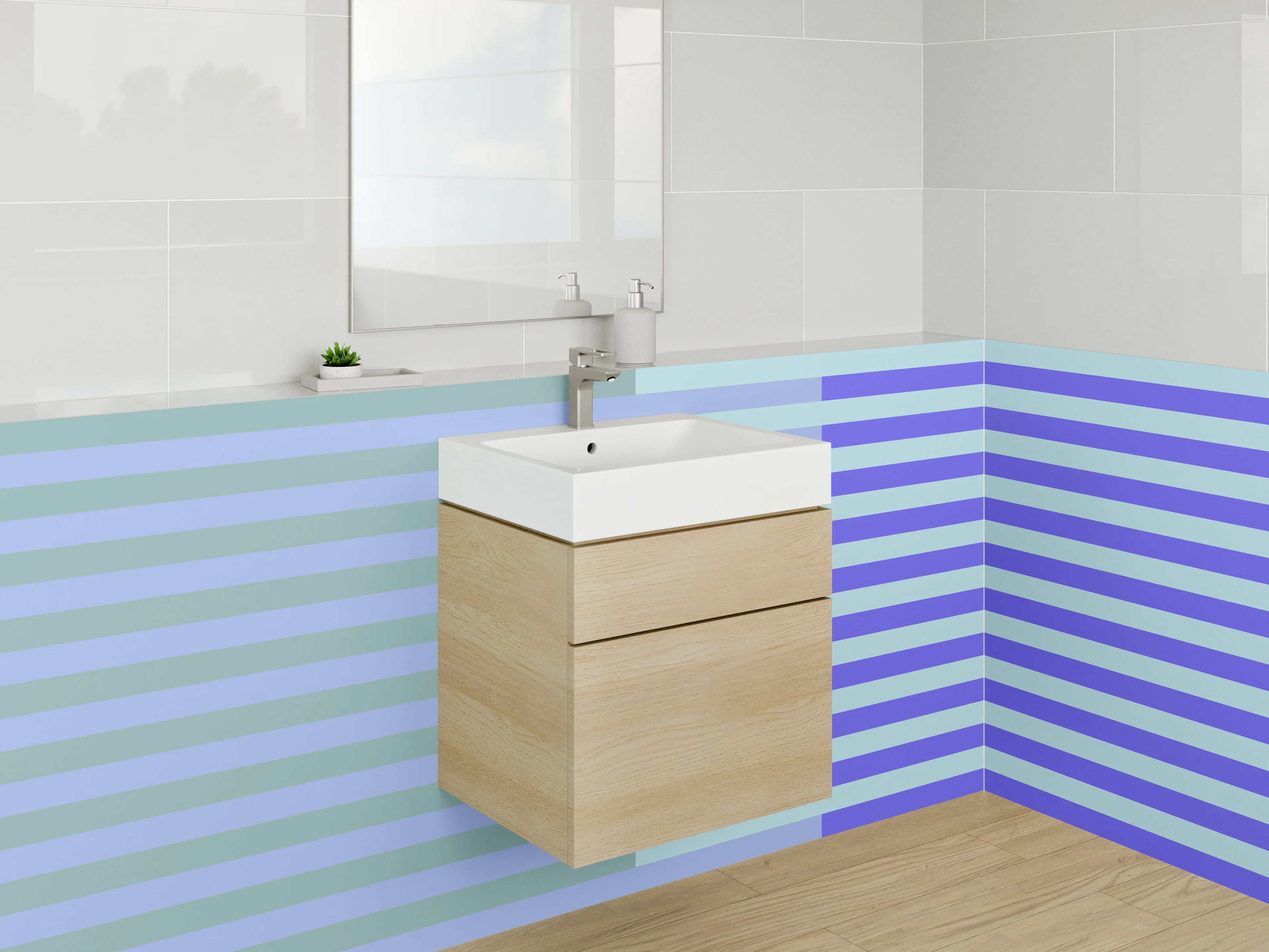 Waschbecken-Rückwand - Blaue Linien auf grauem Hintergrund
