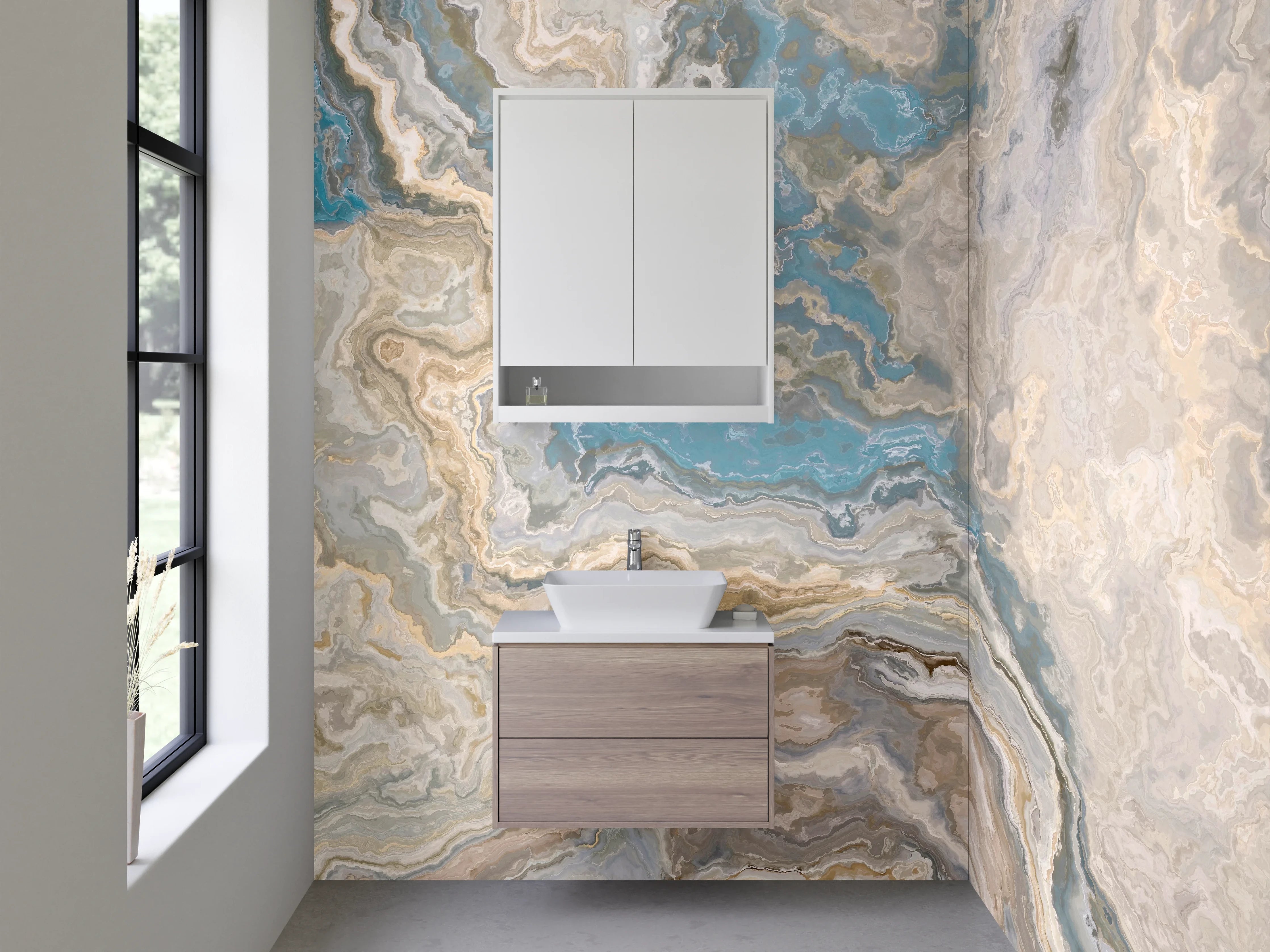 Waschbecken-Rückwand - Blaue Marmor-Optik abstrakt