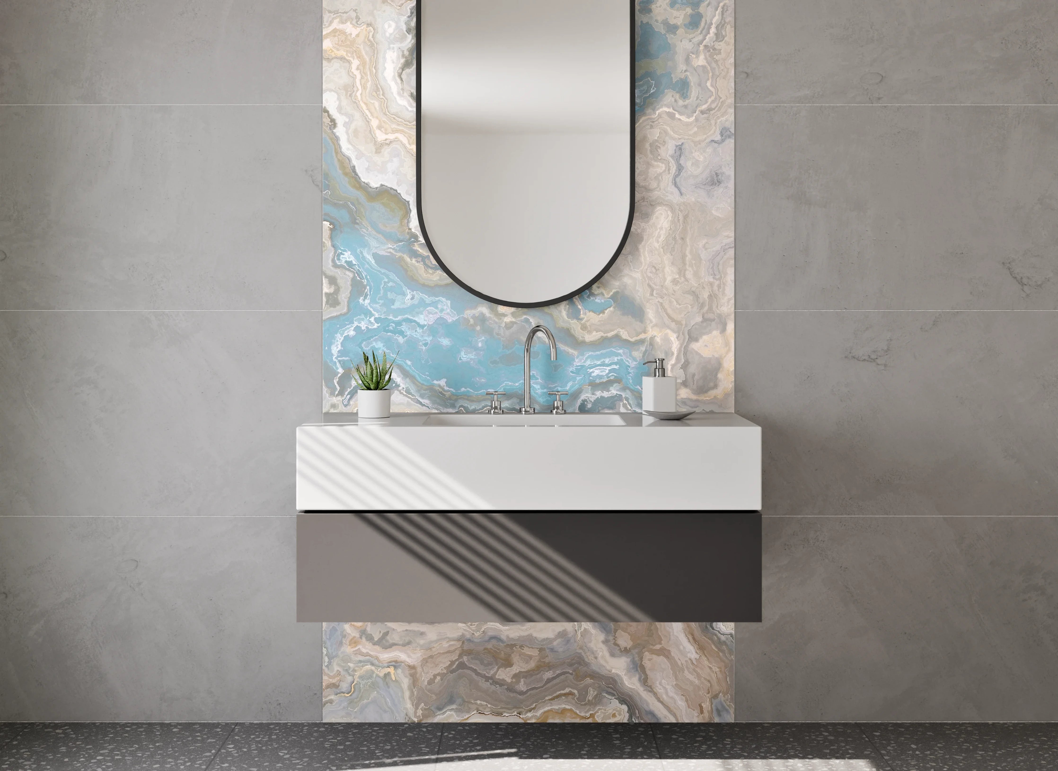 Waschbecken-Rückwand - Blaue Marmor-Optik abstrakt
