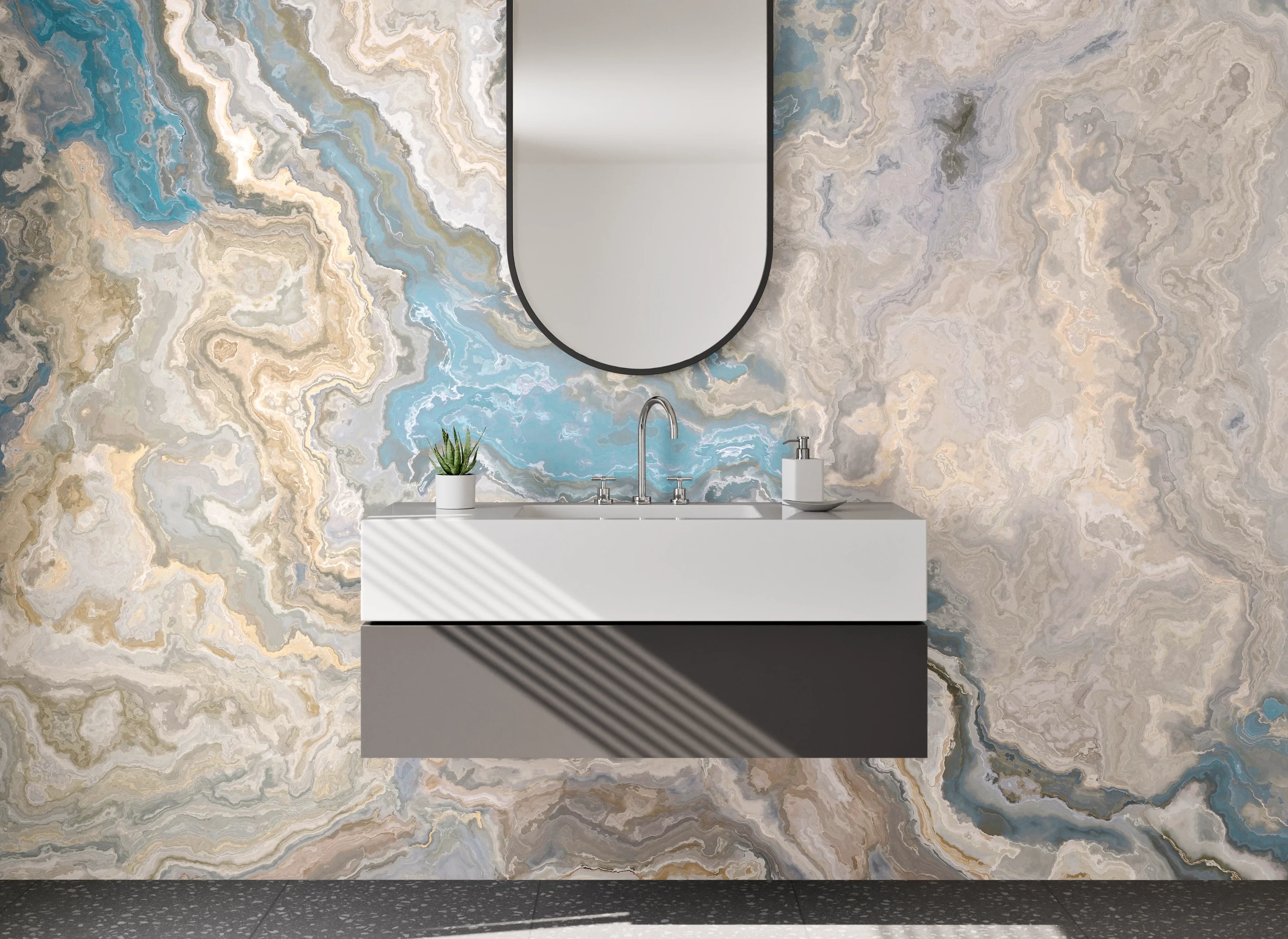 Waschbecken-Rückwand - Blaue Marmor-Optik abstrakt