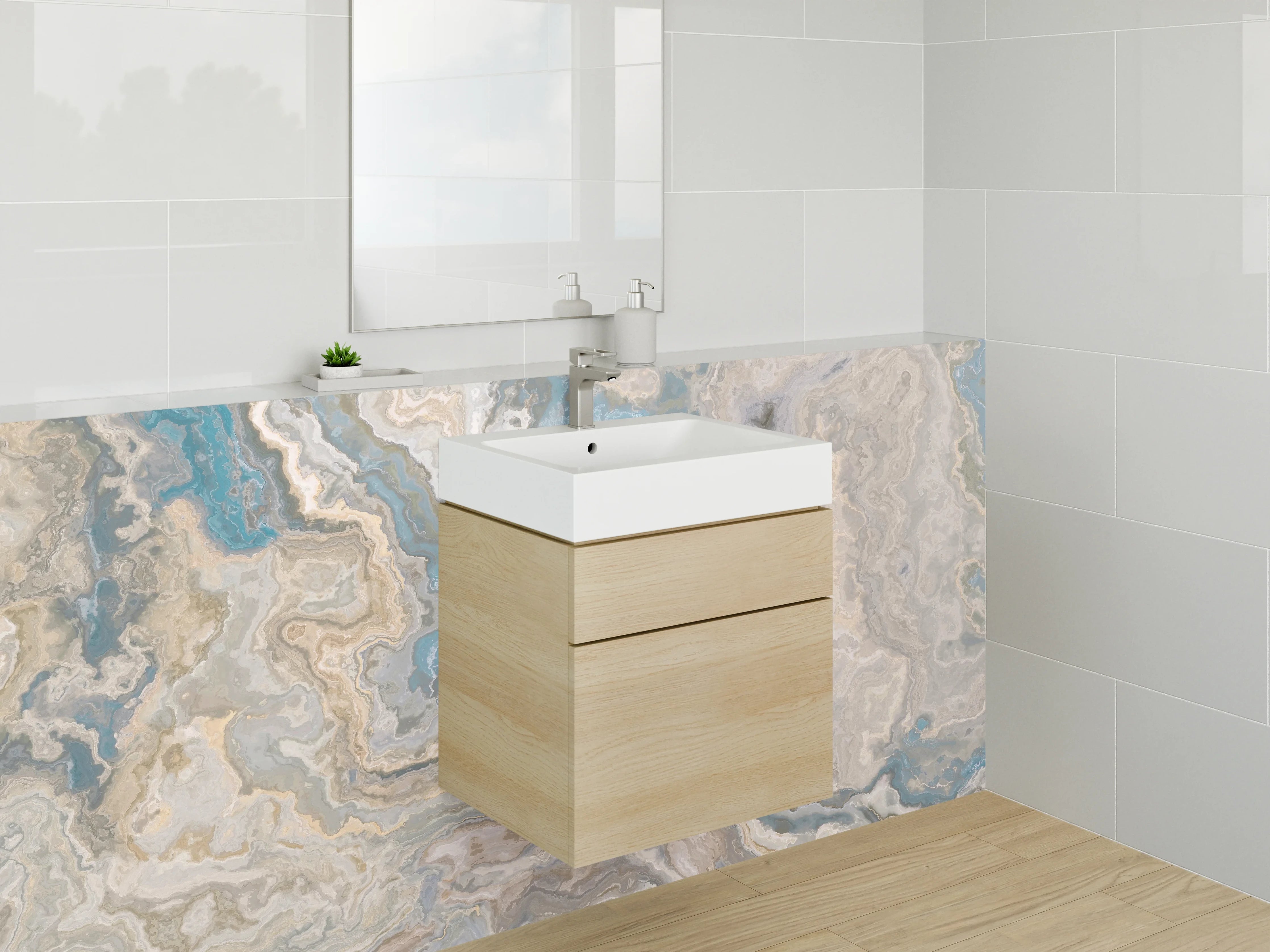 Waschbecken-Rückwand - Blaue Marmor-Optik abstrakt