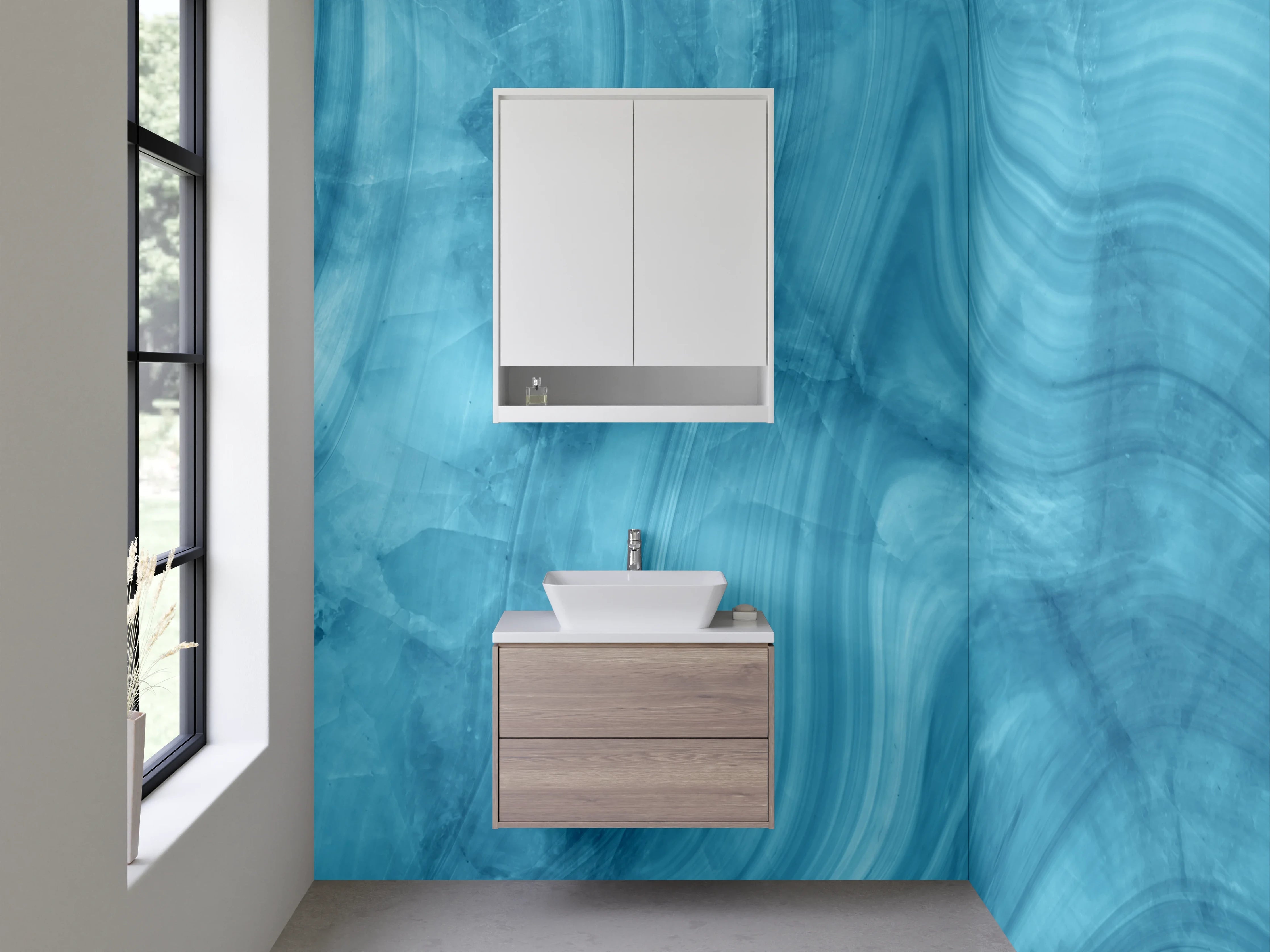 Waschbecken-Rückwand - Blaue Marmor-Textur mit weißen Linien