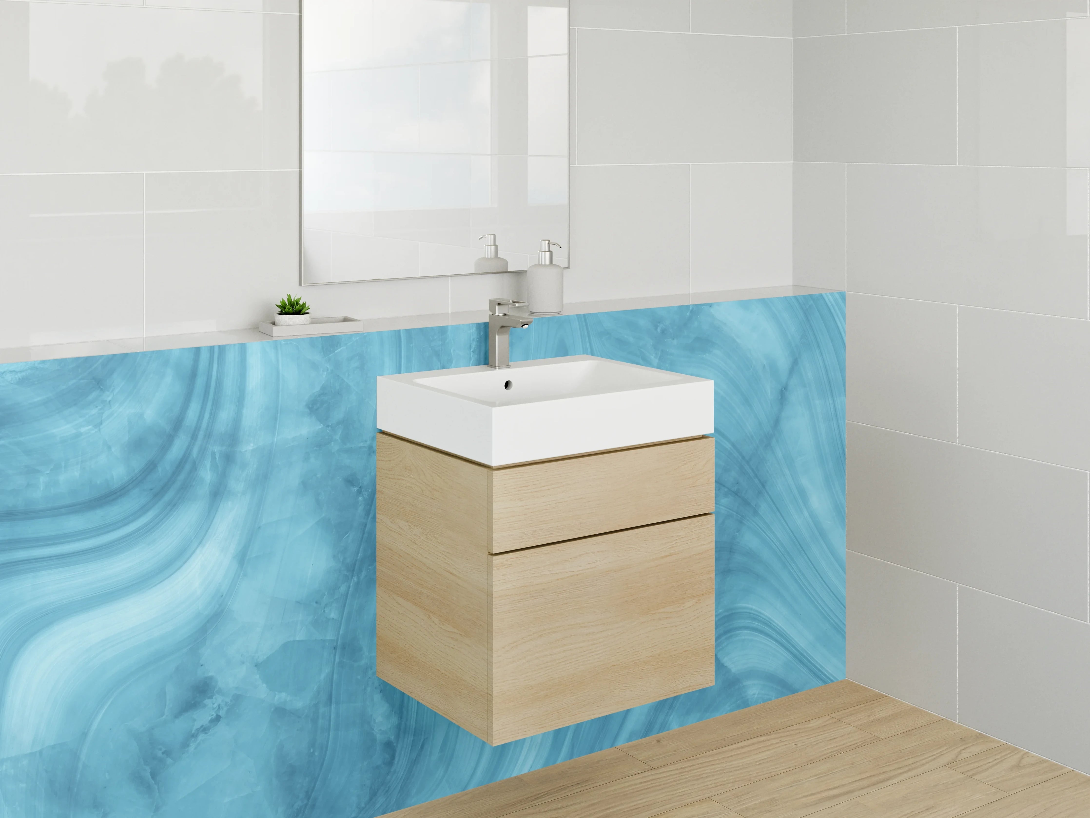 Waschbecken-Rückwand - Blaue Marmor-Textur mit weißen Linien