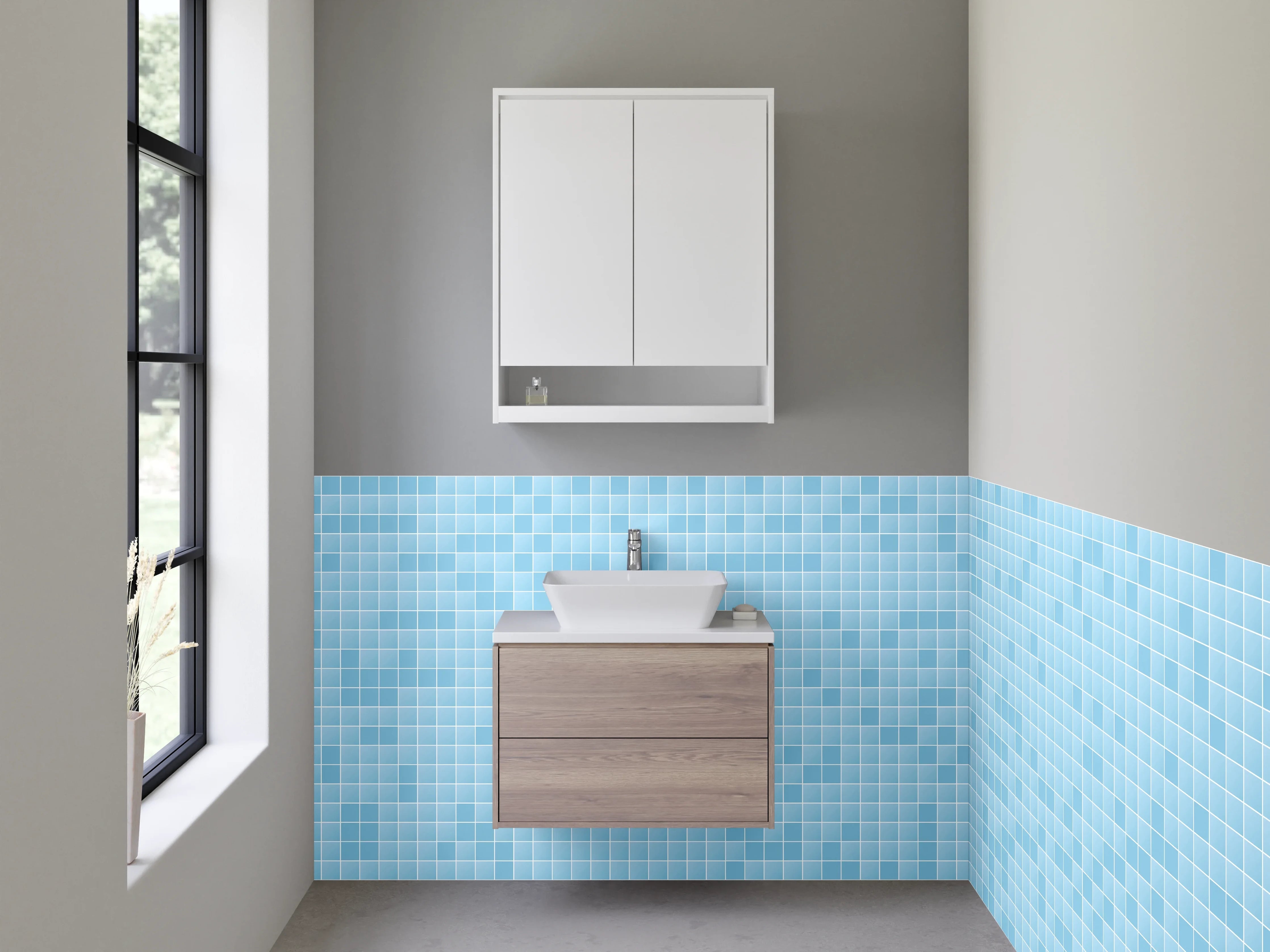 Waschbecken-Rückwand - Blaue Mosaik-Fliesenoptik für Rückwände