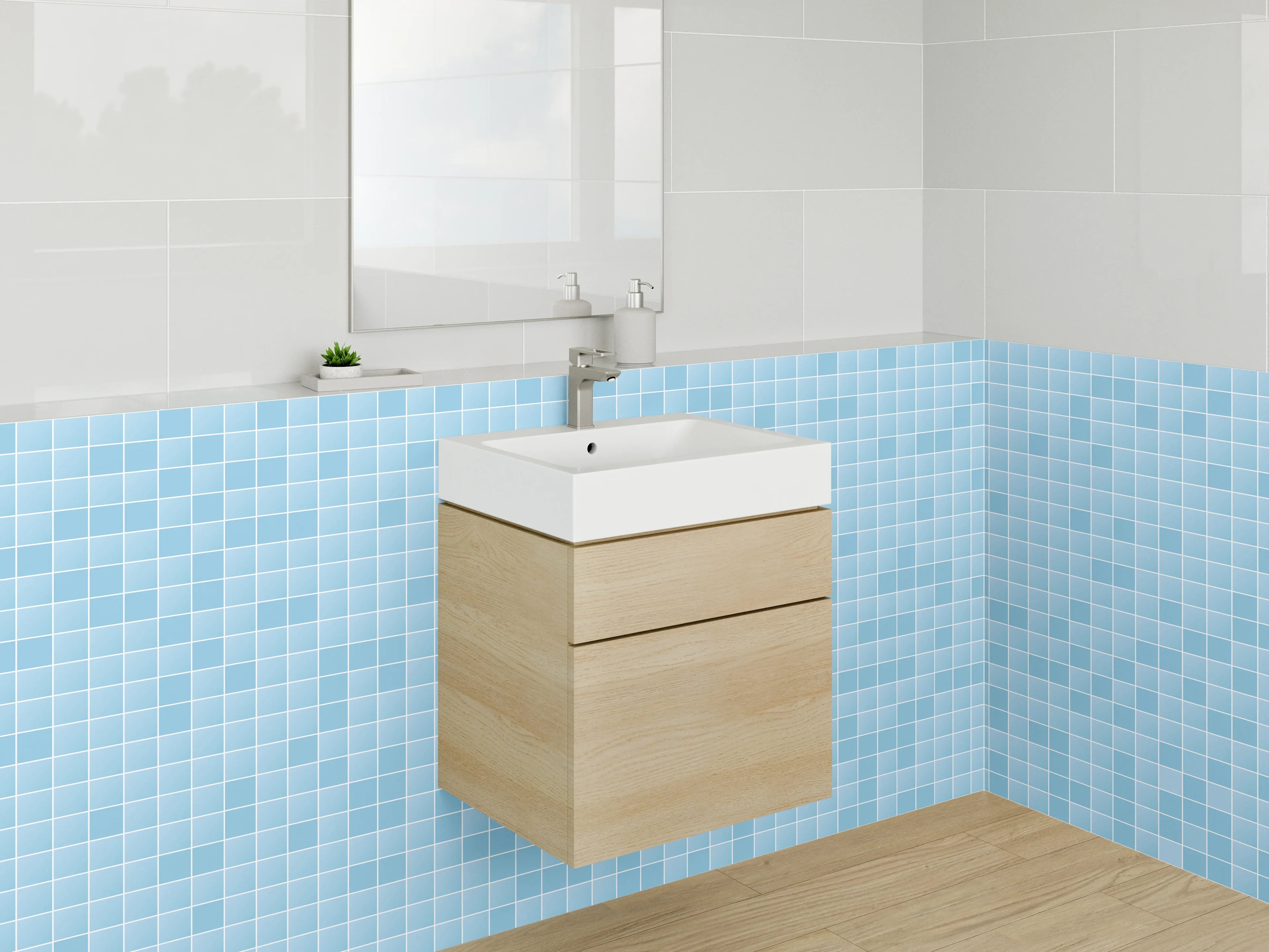 Waschbecken-Rückwand - Blaue Mosaik-Fliesenoptik für Rückwände