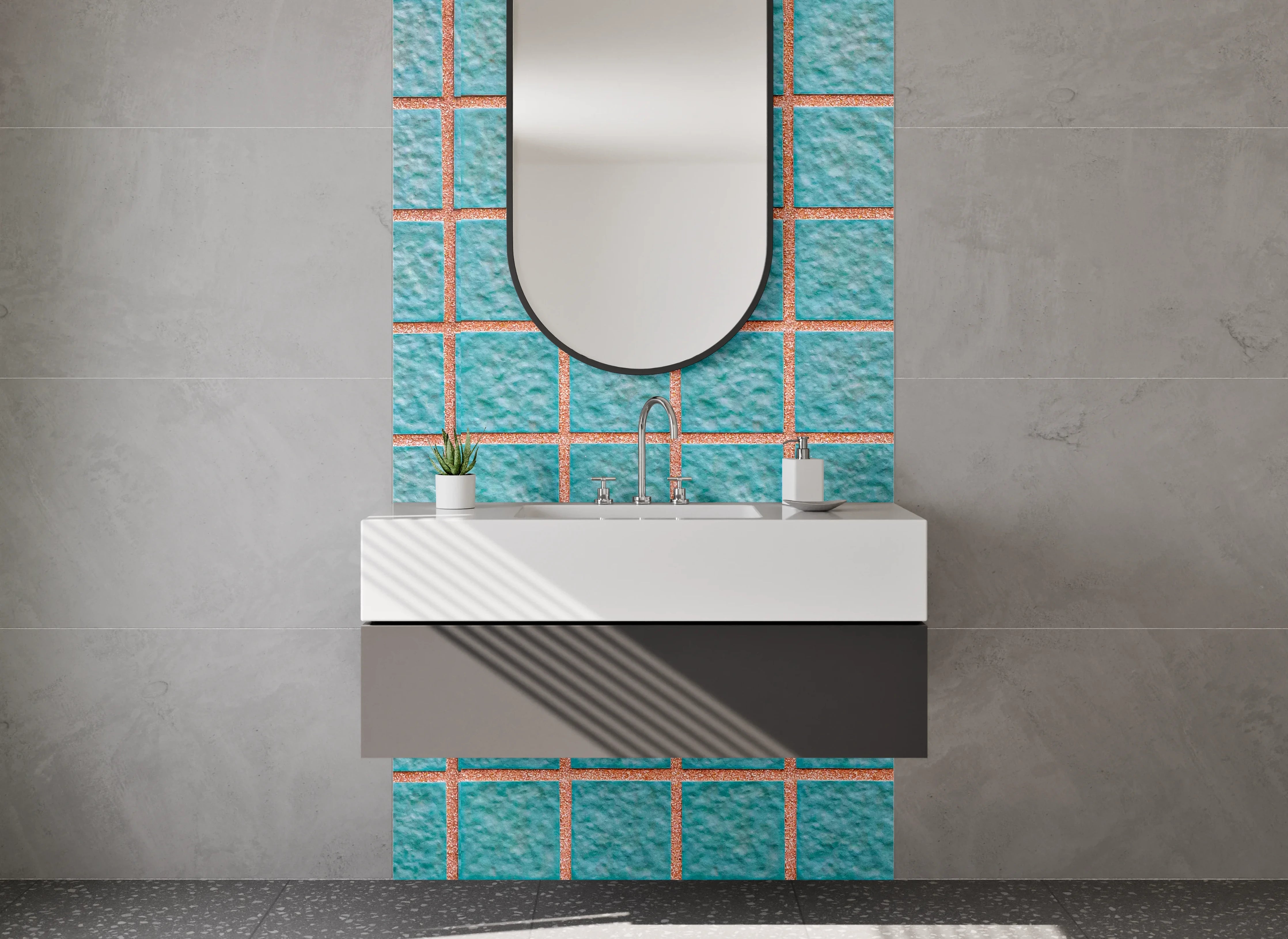 Waschbecken-Rückwand - Blaue Mosaikfliesen modern