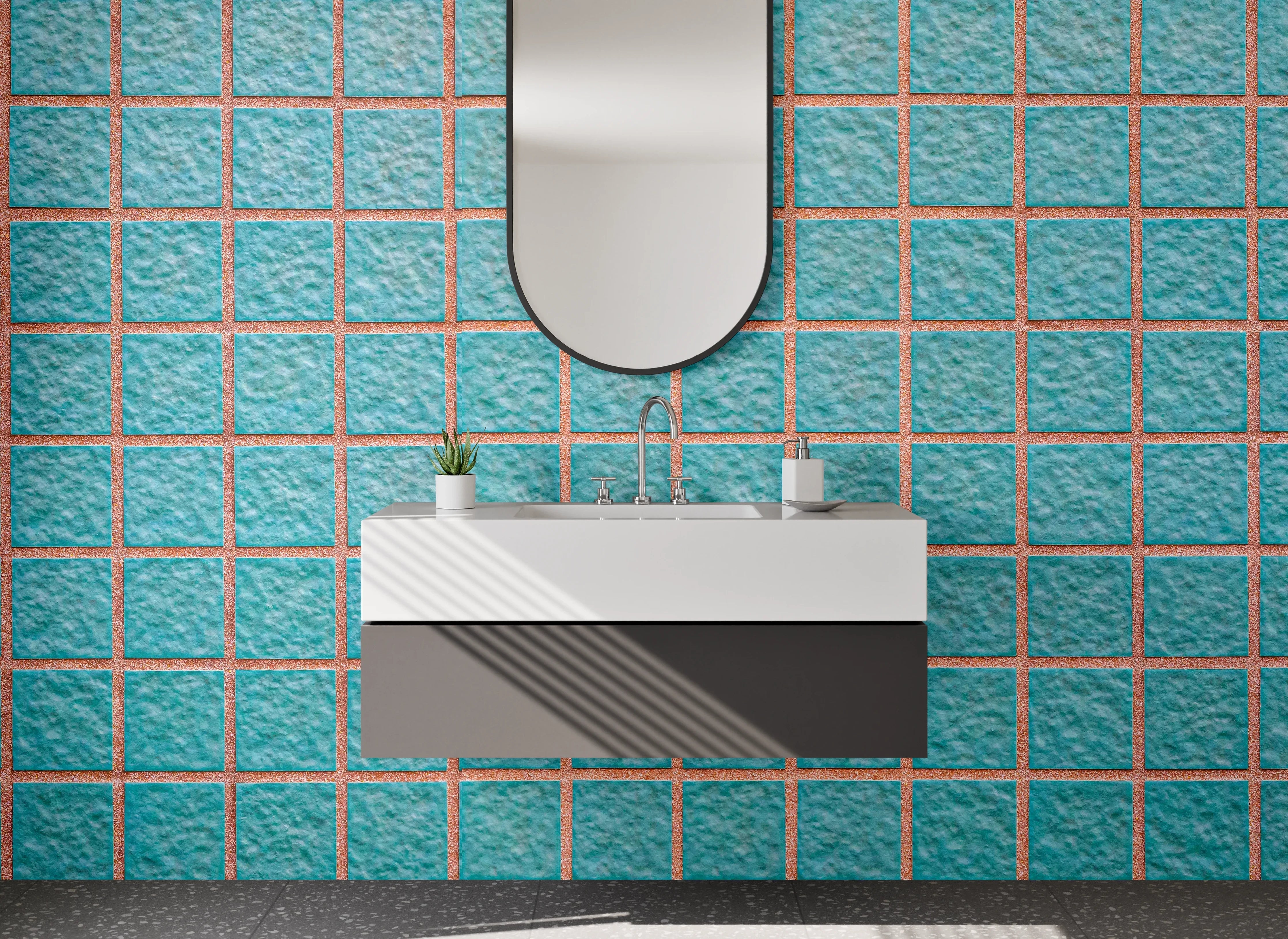 Waschbecken-Rückwand - Blaue Mosaikfliesen modern