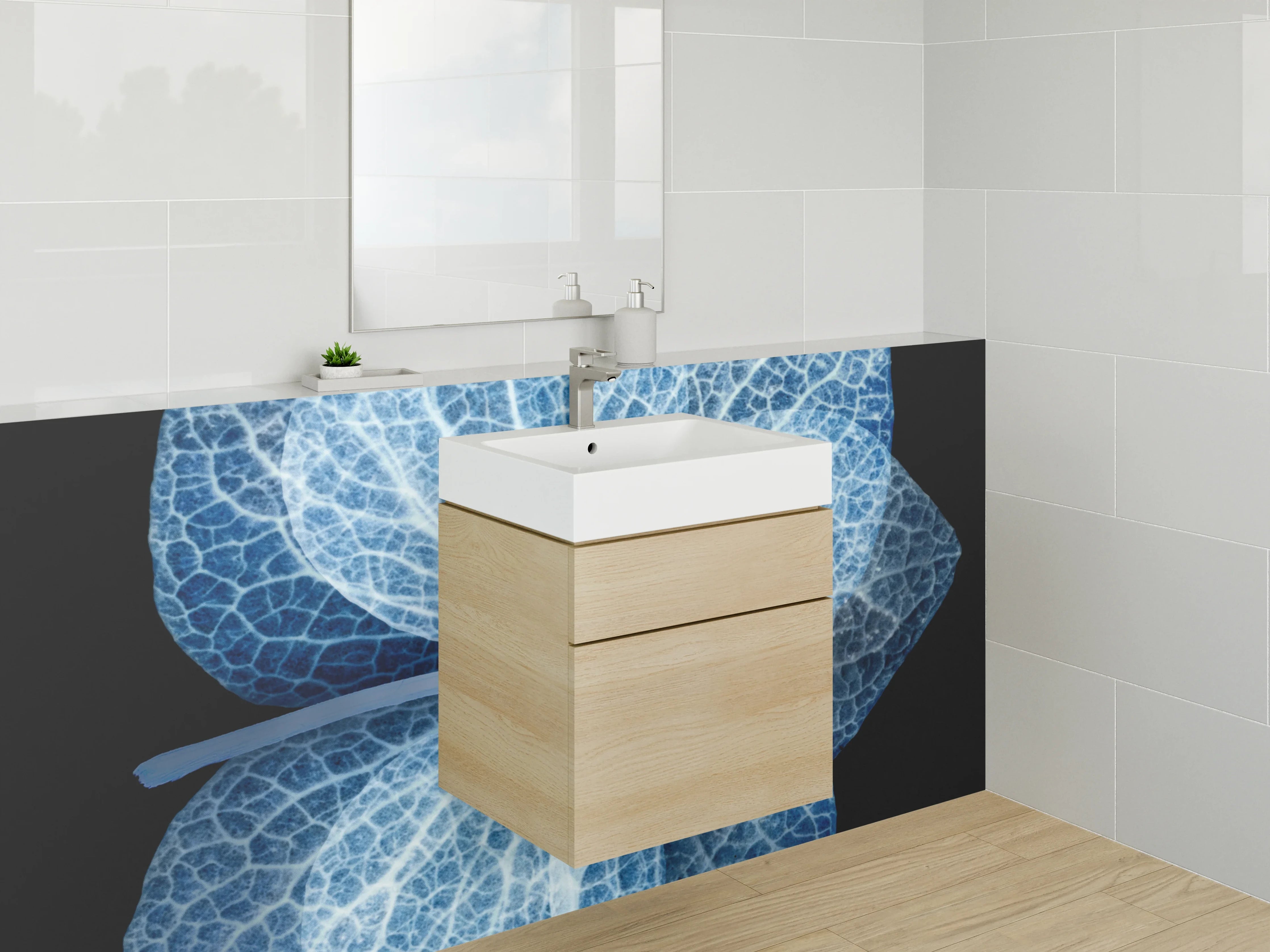 Waschbecken-Rückwand - Blaue Skelettblüte – Makroaufnahme