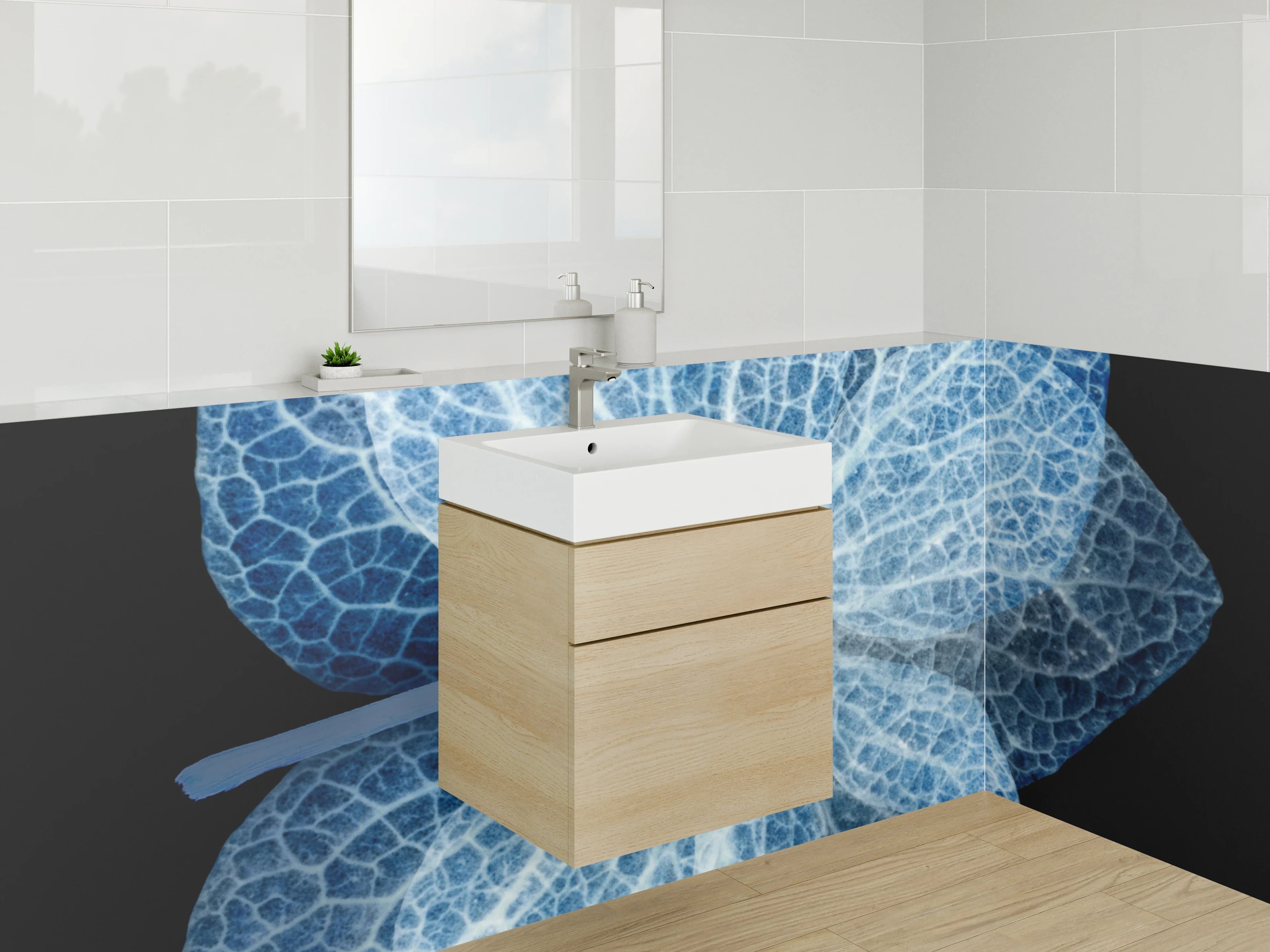 Waschbecken-Rückwand - Blaue Skelettblüte – Makroaufnahme