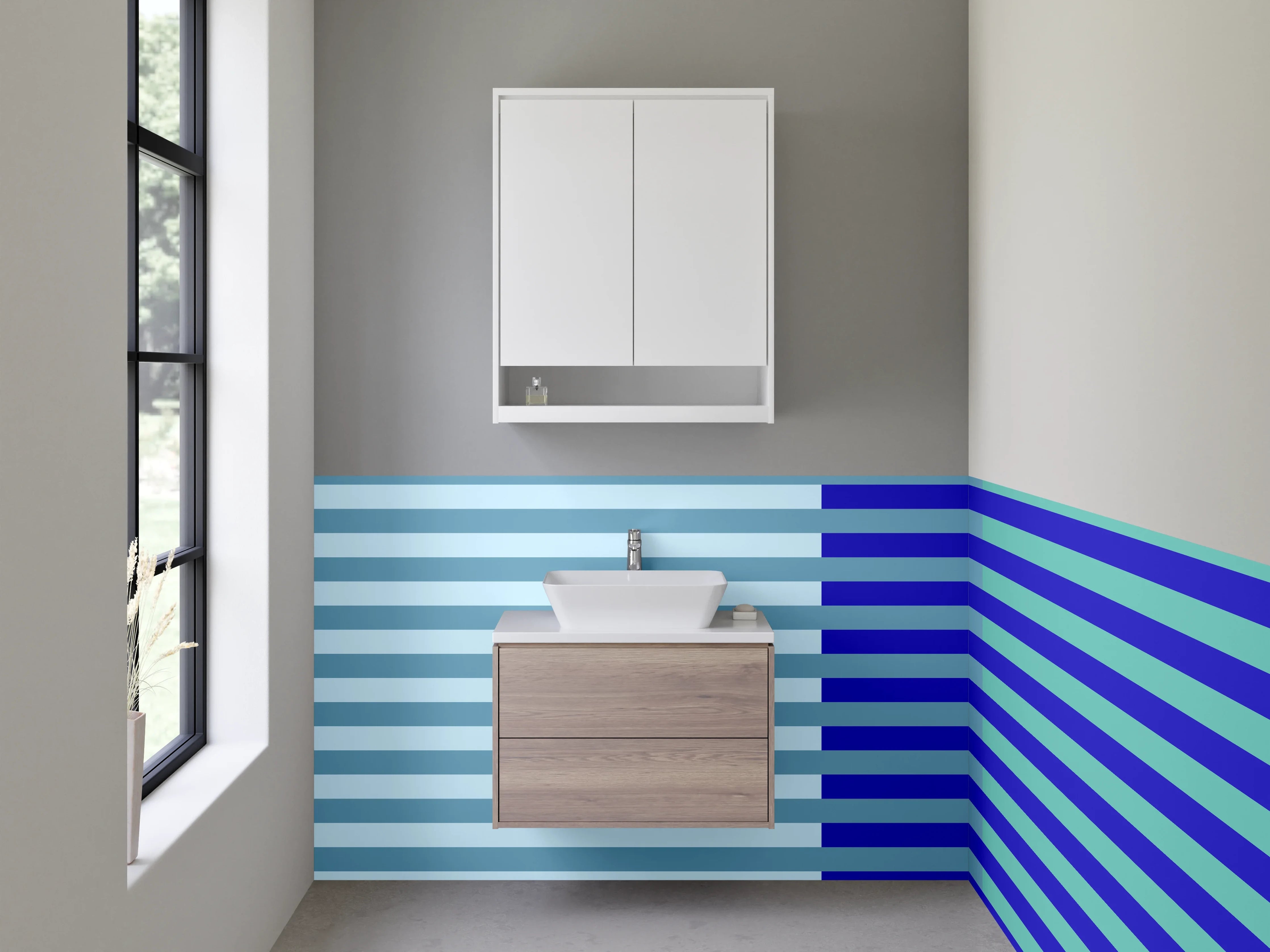 Waschbecken-Rückwand - Blaue Streifen im digitalen Design