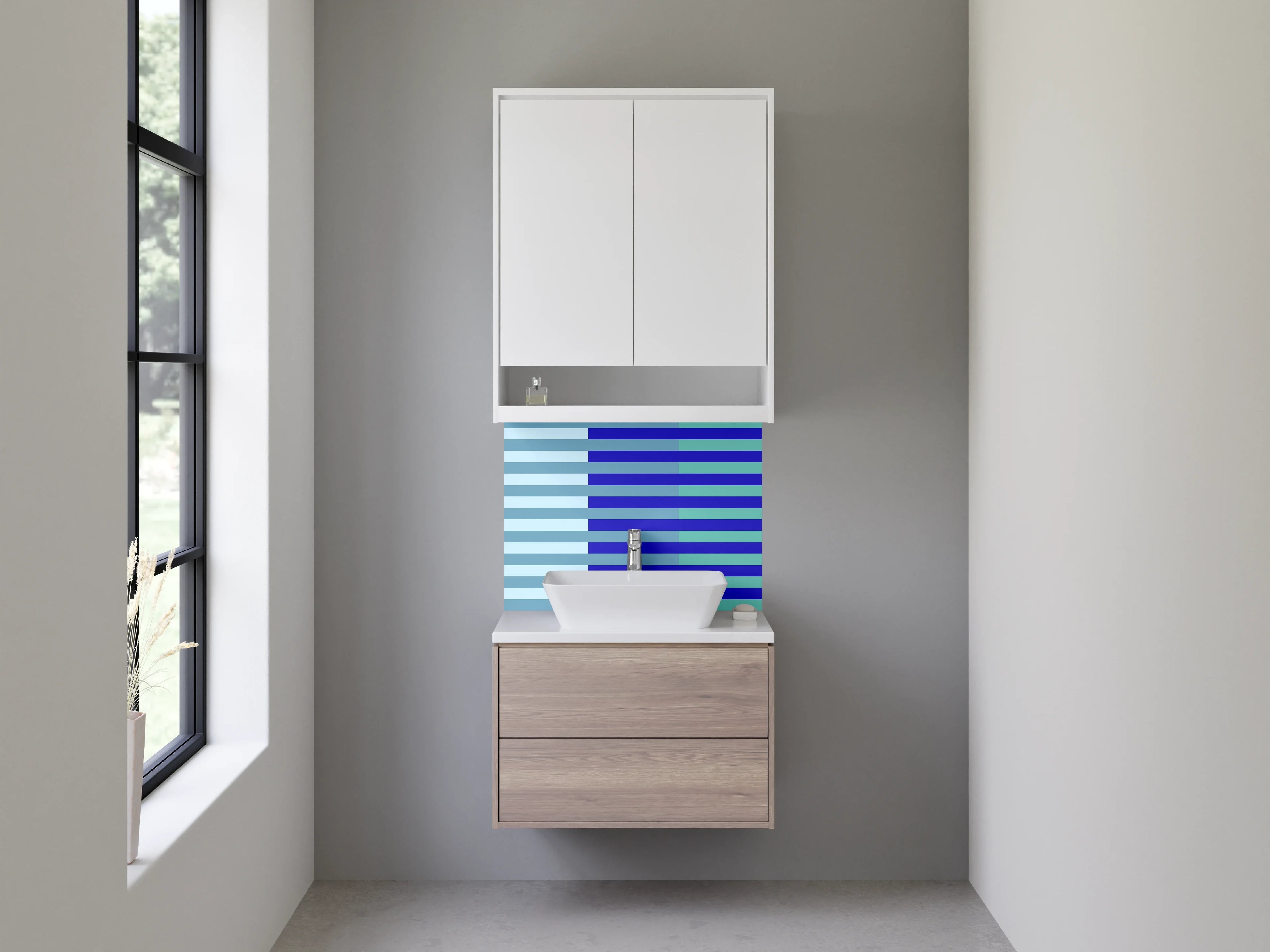 Waschbecken-Rückwand - Blaue Streifen im digitalen Design