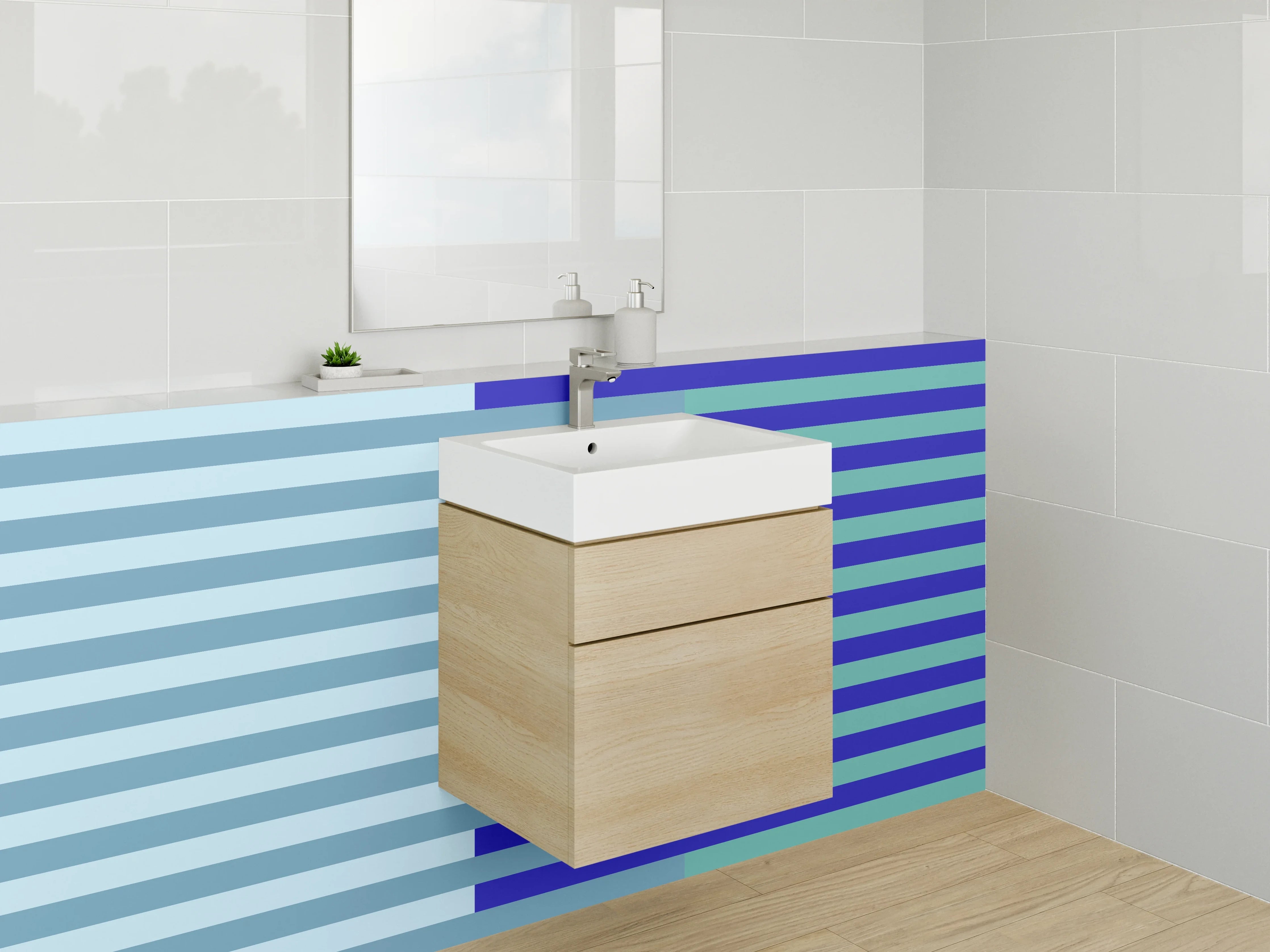 Waschbecken-Rückwand - Blaue Streifen im digitalen Design