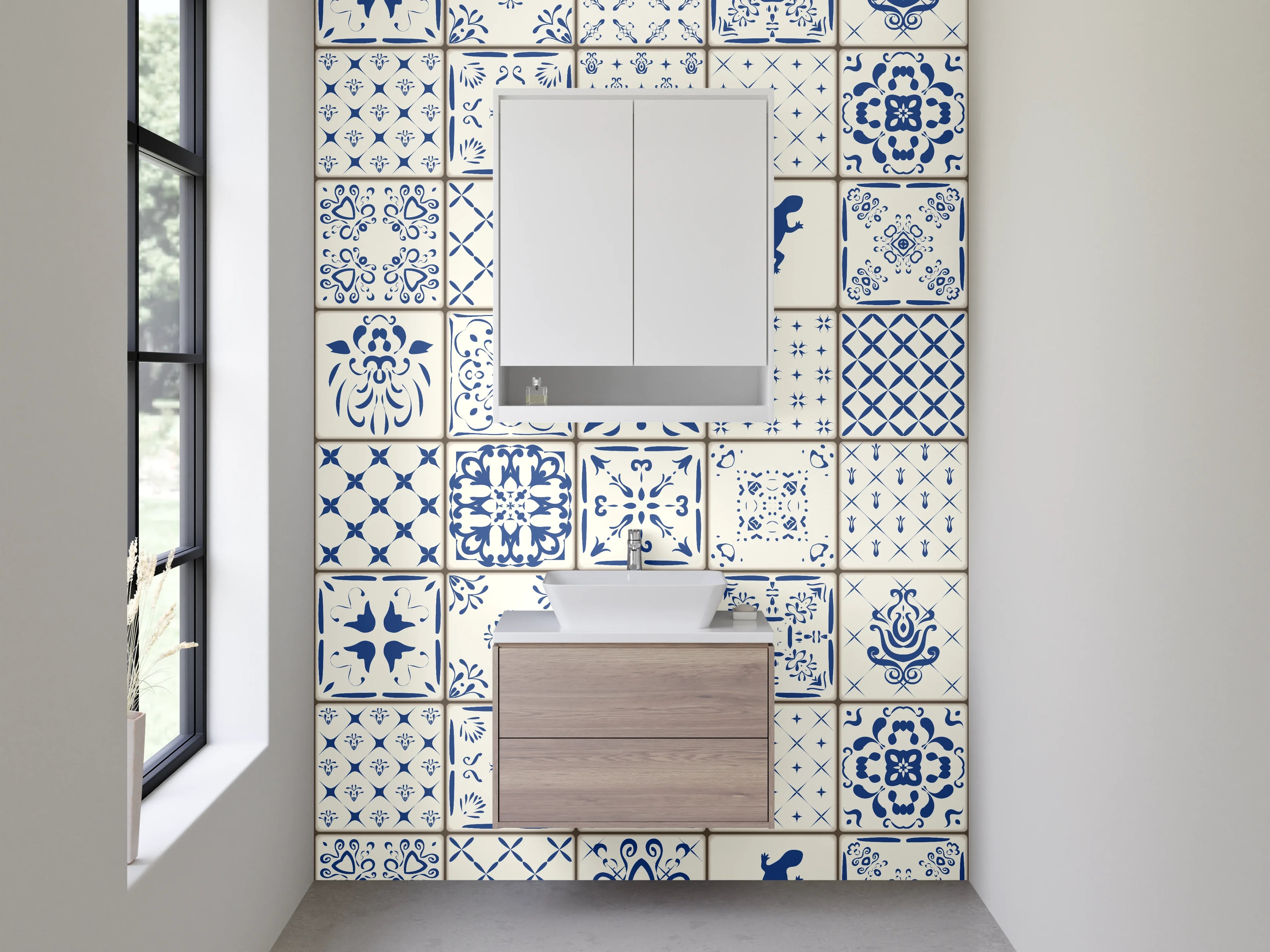 Waschbecken-Rückwand - Blaue Vintage-Fliesen für Küchenrückwand