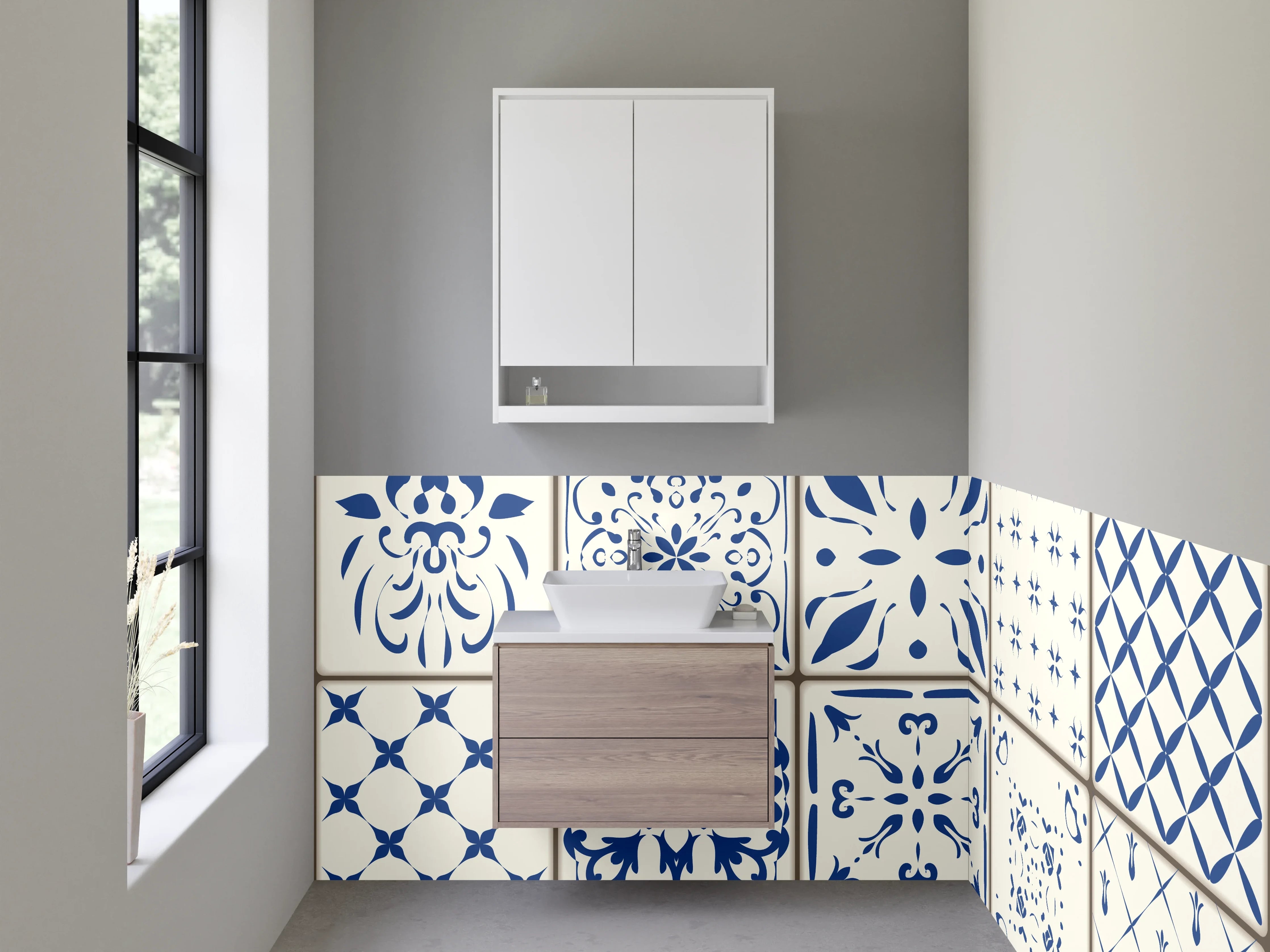 Waschbecken-Rückwand - Blaue Vintage-Fliesen für Küchenrückwand