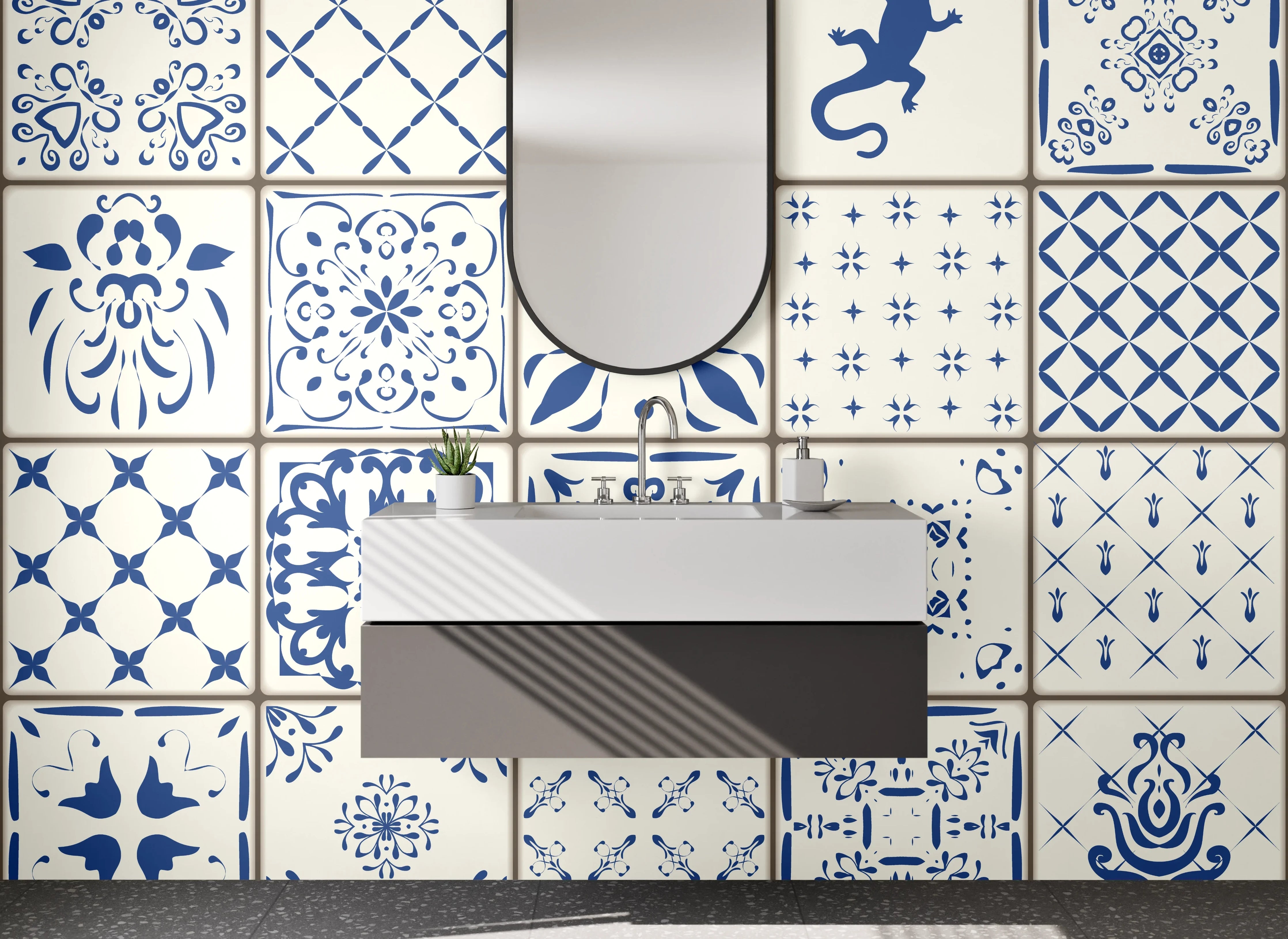 Waschbecken-Rückwand - Blaue Vintage-Fliesen für Küchenrückwand