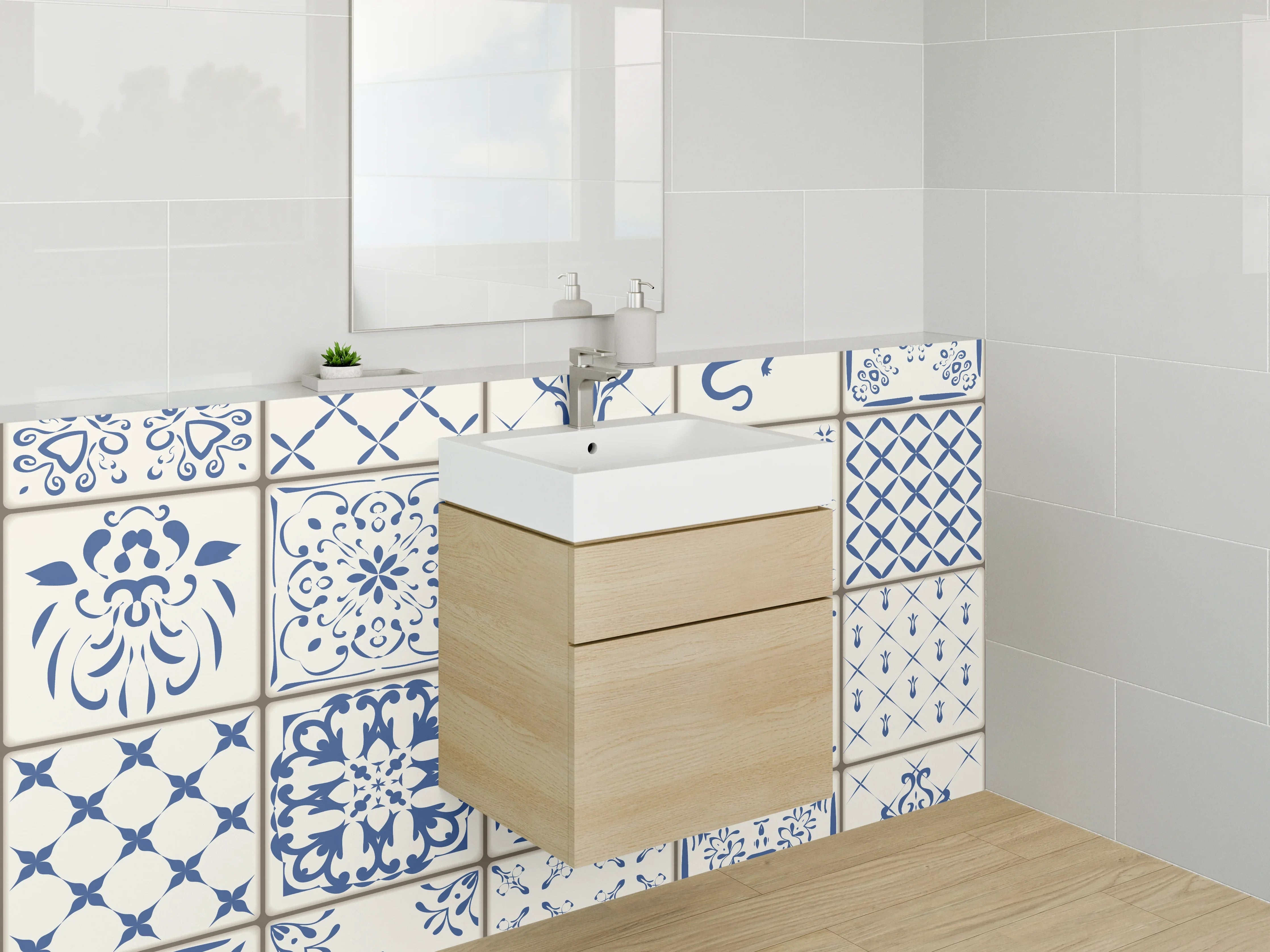 Waschbecken-Rückwand - Blaue Vintage-Fliesen für Küchenrückwand