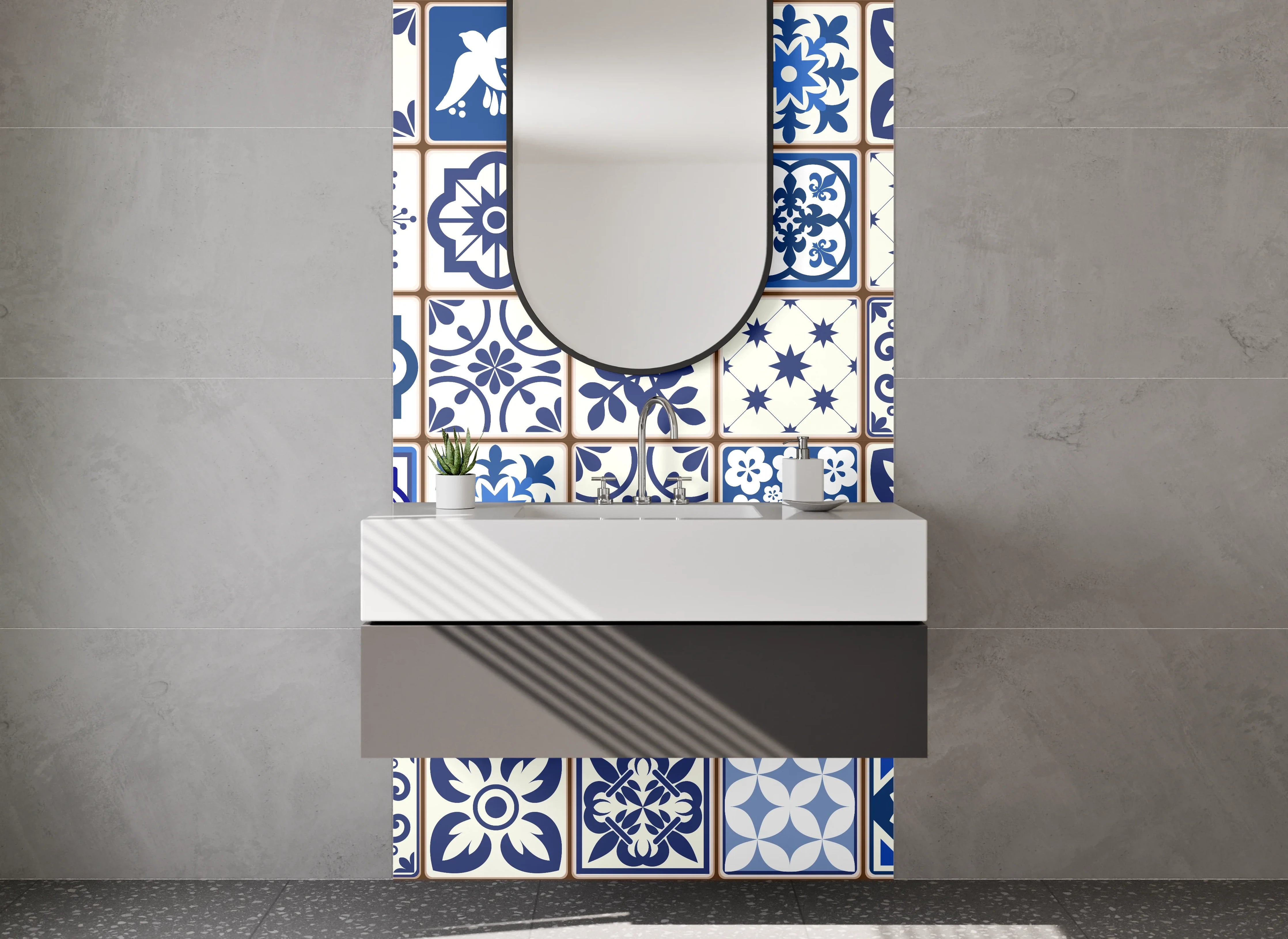 Waschbecken-Rückwand - Blaue Vintage-Fliesenmuster Dekor